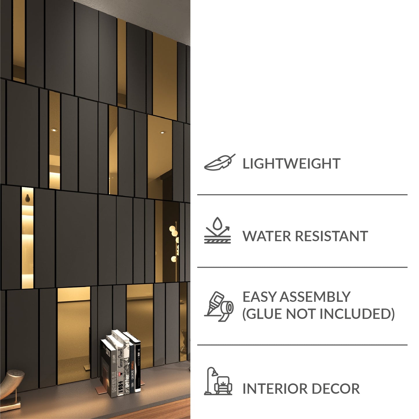 Dark Grey and Gold 3D Wall Panels-4