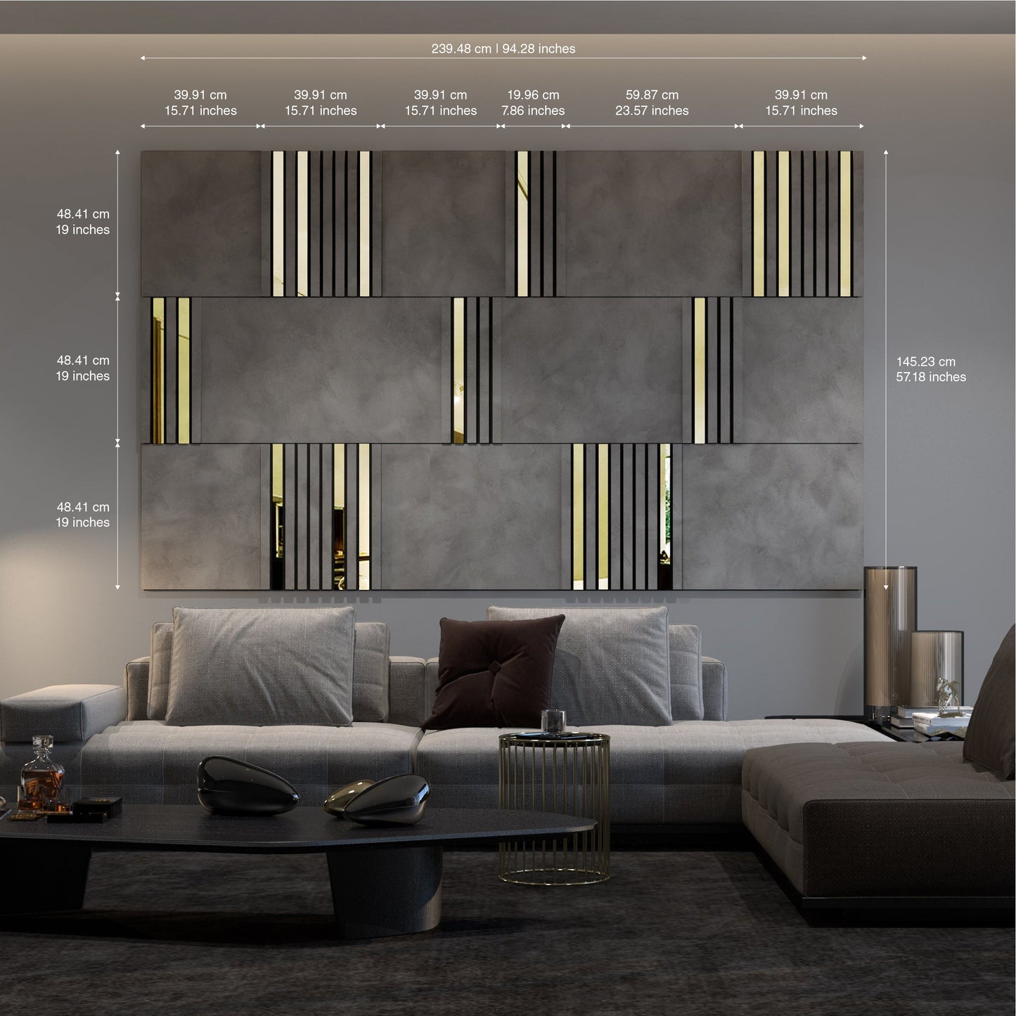 Modular Concrete and Gold Mirror Wall Panels-2