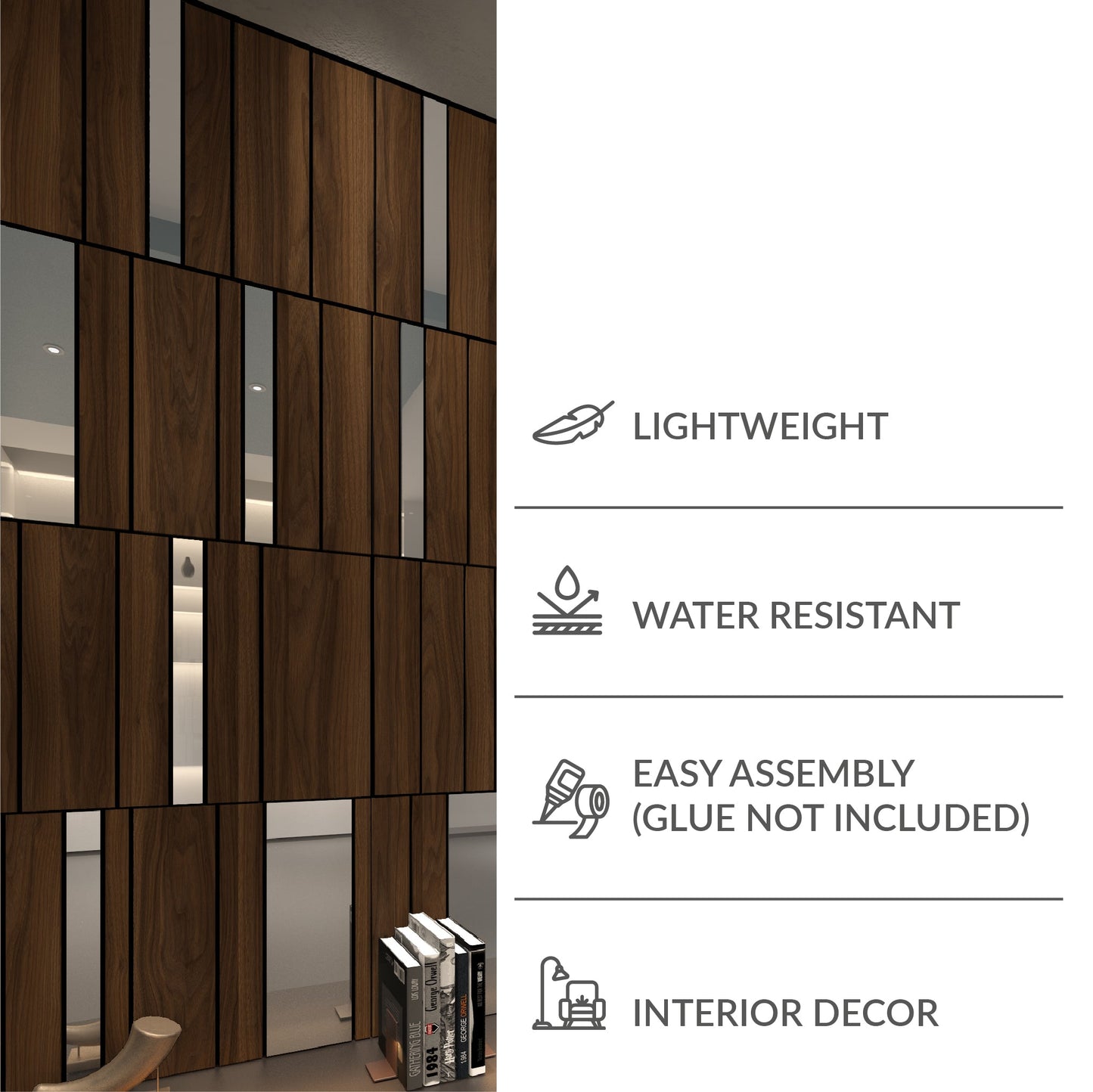 Dark Wood and Silver Mirror Decorative Panels-2