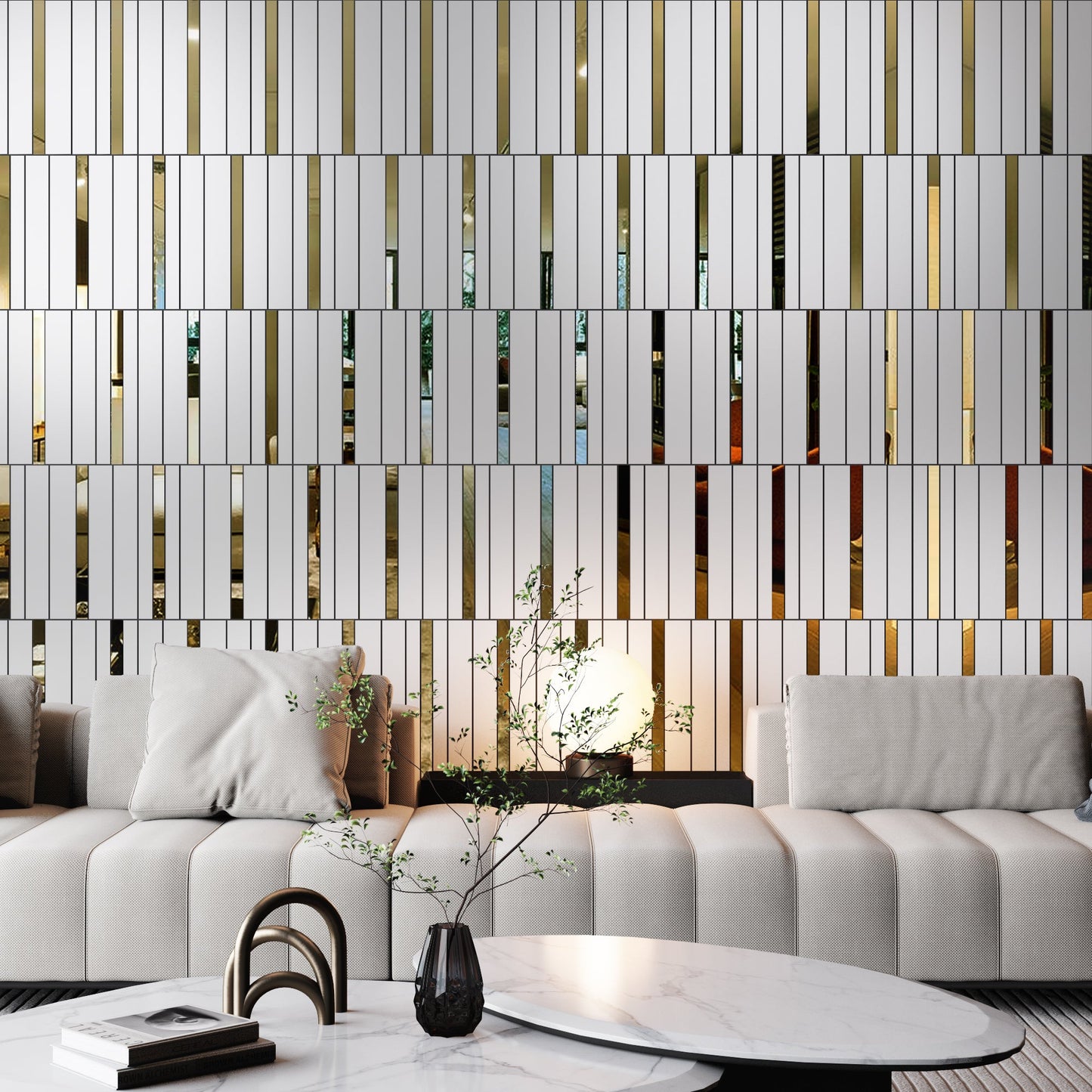 White and Gold Squares 3D Wall Panels-0