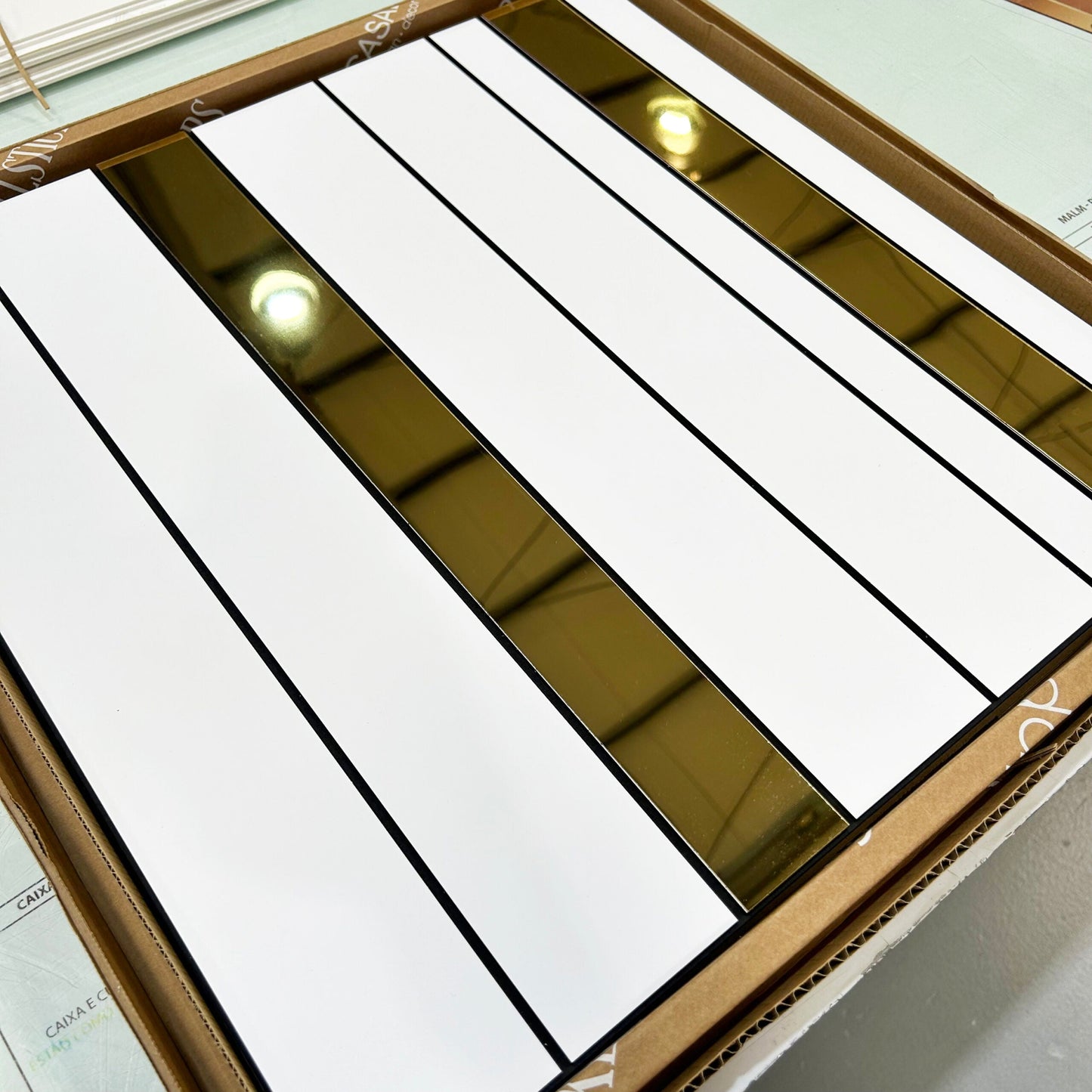 White and Gold Squares 3D Wall Panels-2