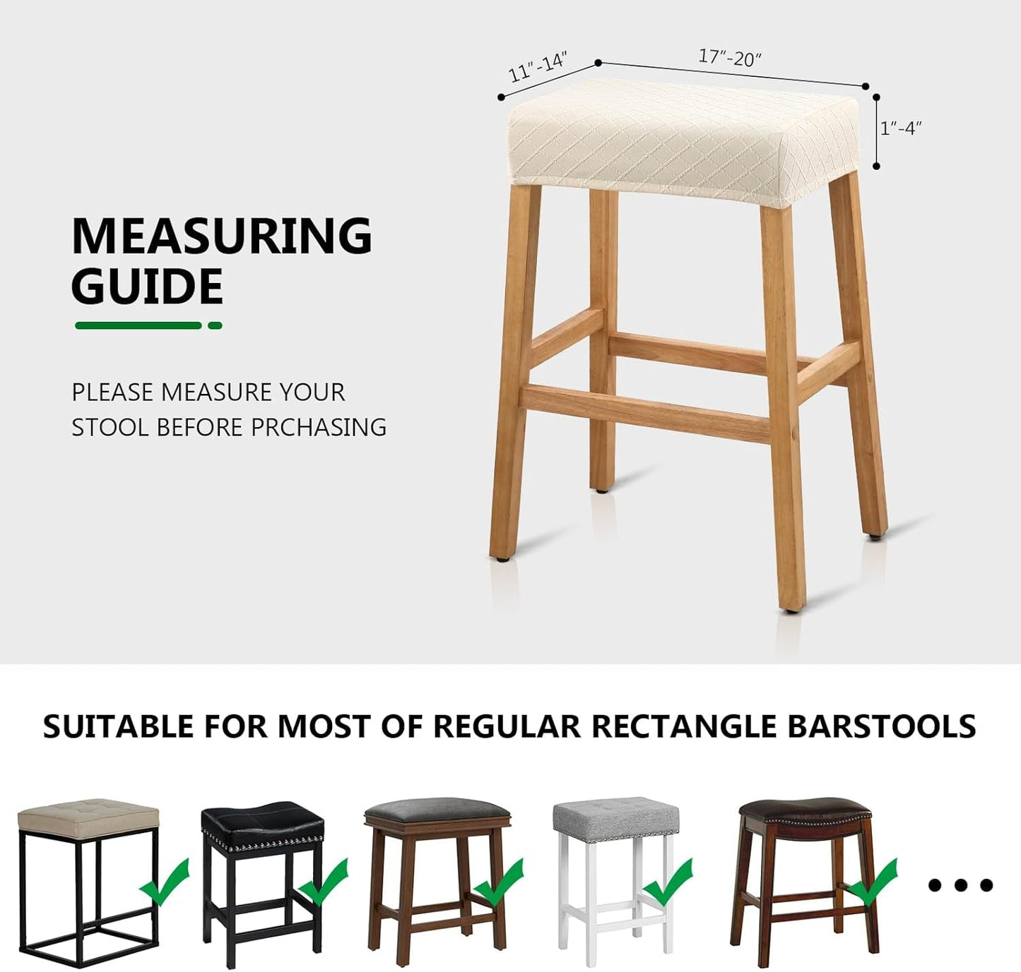 Stool Covers Rectangle - 2 Pack Stretch Waterproof Saddle Seat Cover Counter Bar Stools Bar Chairs Covers Kitchen Island Chairs Cushion Protector-2