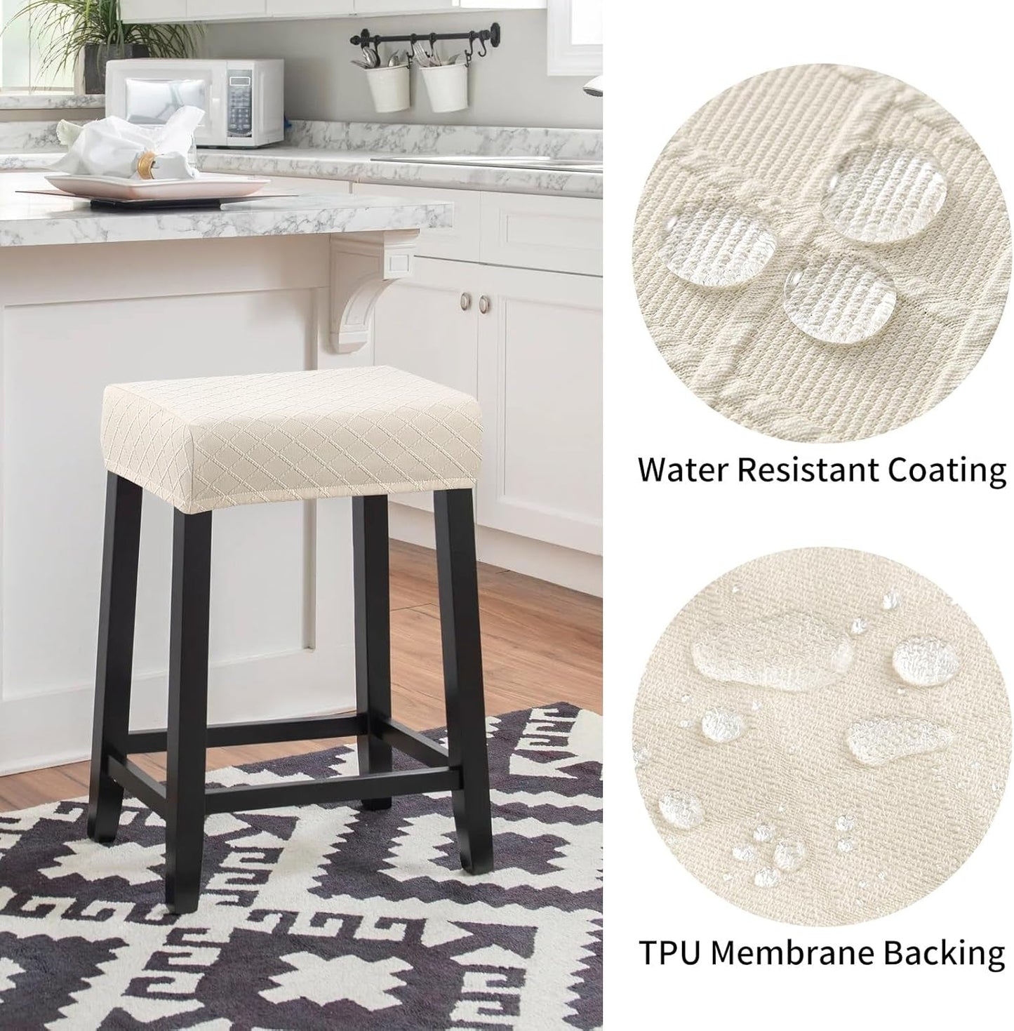 Stool Covers Rectangle - 2 Pack Stretch Waterproof Saddle Seat Cover Counter Bar Stools Bar Chairs Covers Kitchen Island Chairs Cushion Protector-3