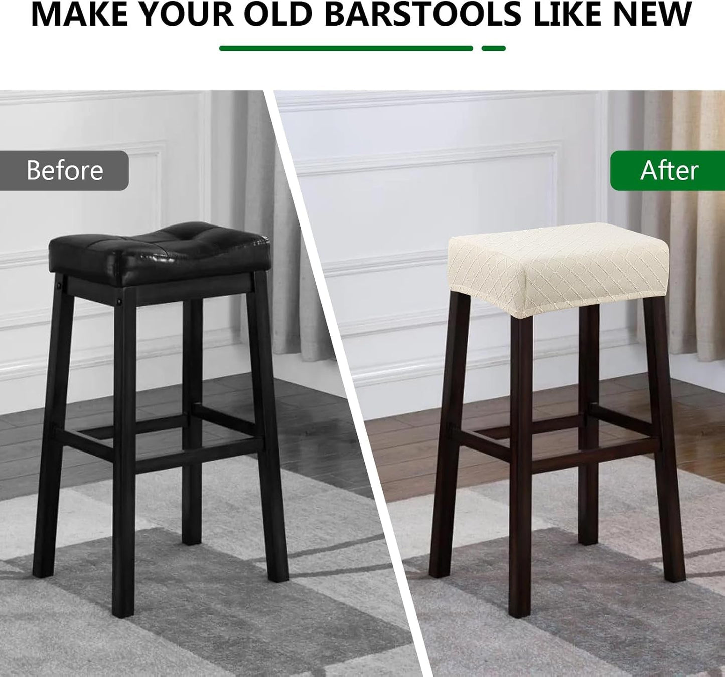 Stool Covers Rectangle - 2 Pack Stretch Waterproof Saddle Seat Cover Counter Bar Stools Bar Chairs Covers Kitchen Island Chairs Cushion Protector-4