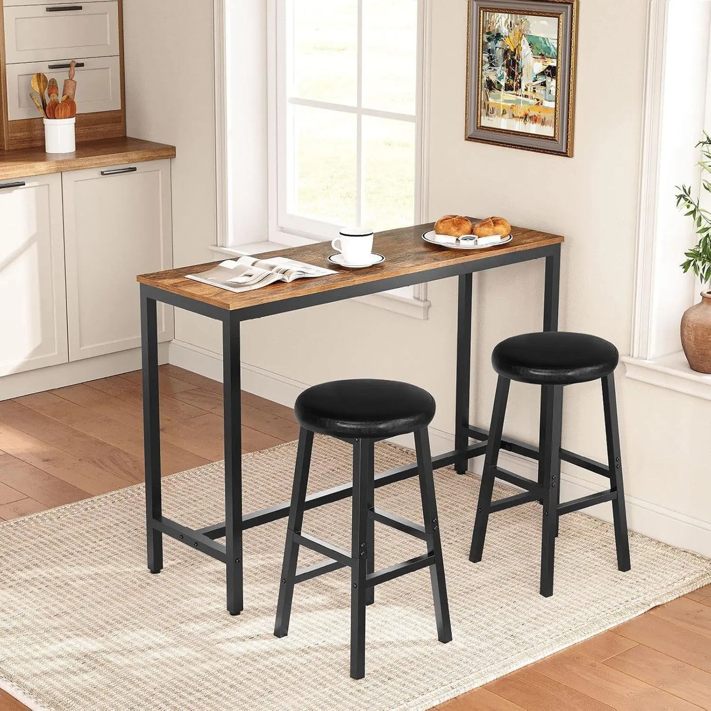 24 Inch PU Upholstered Bar Stools Set with Footrest-1