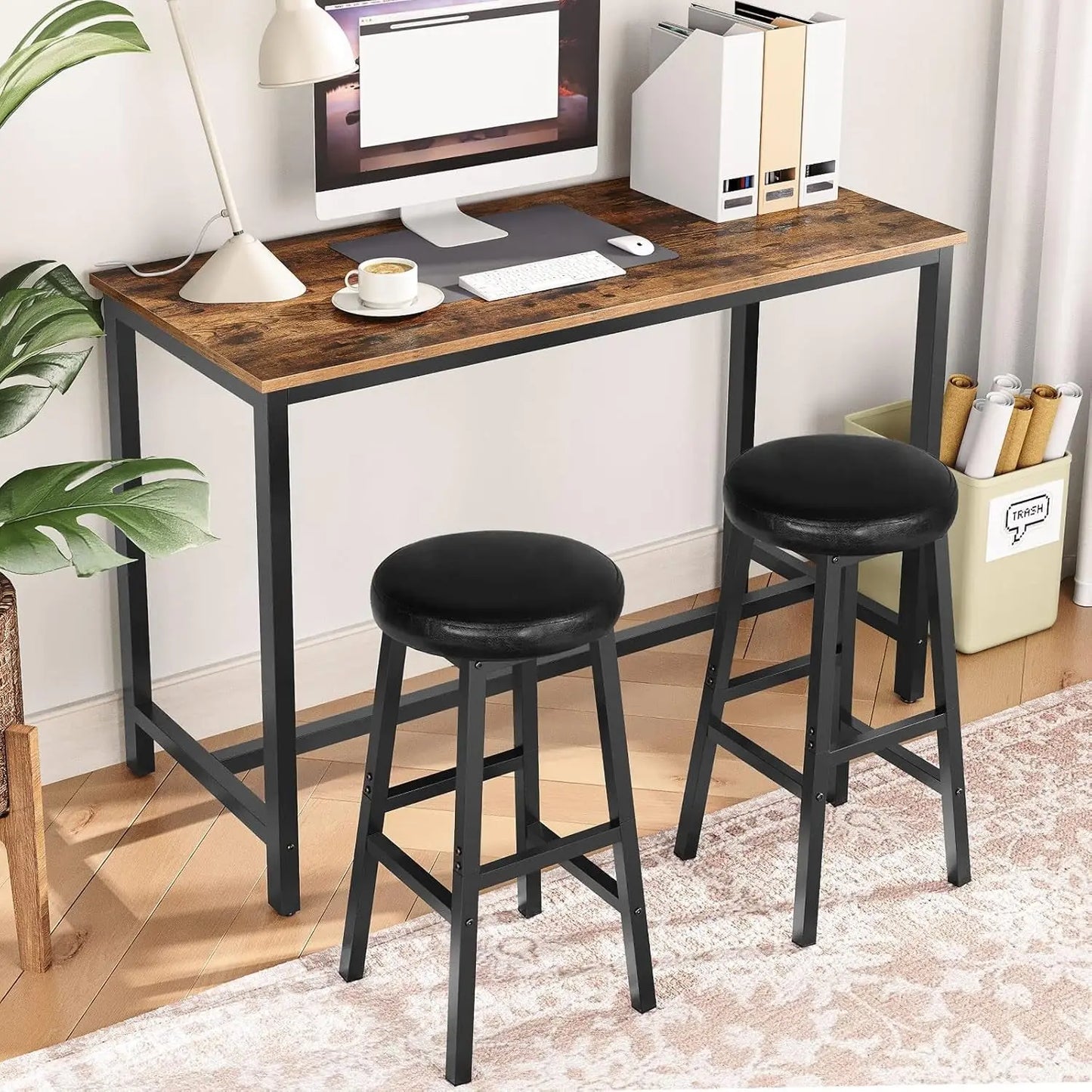 24 Inch PU Upholstered Bar Stools Set with Footrest-3