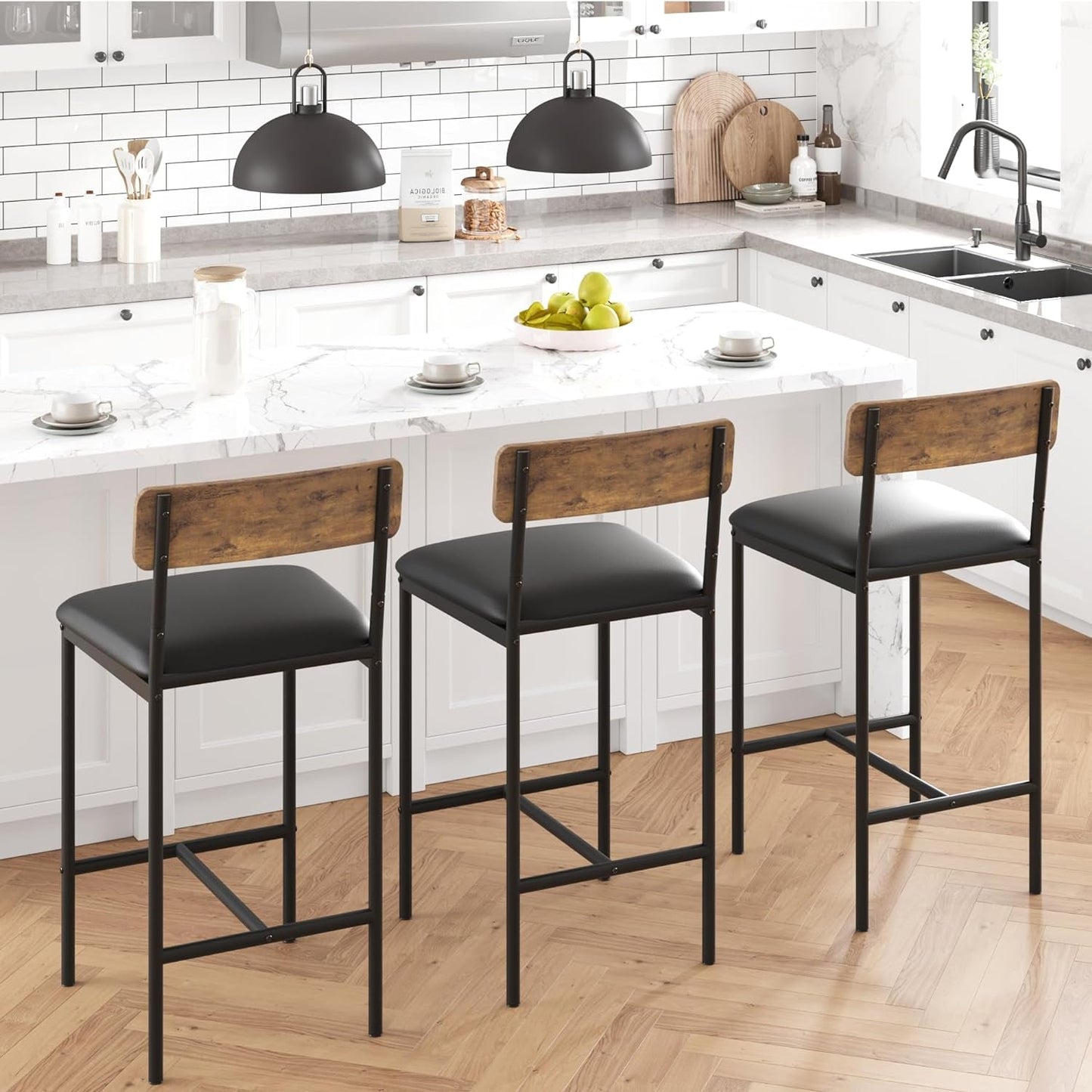 Upholstered Bar Stools Set of Two with Backrest-2