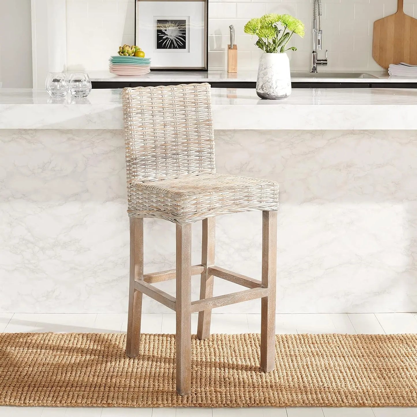 Home Tobie Grey White Wash Rattan 30-Inch Bar Stool-0