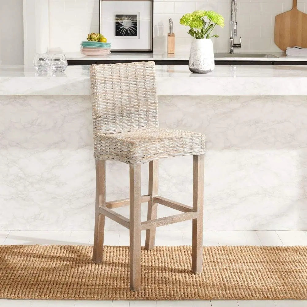 Home Tobie Grey White Wash Rattan 30-Inch Bar Stool-2