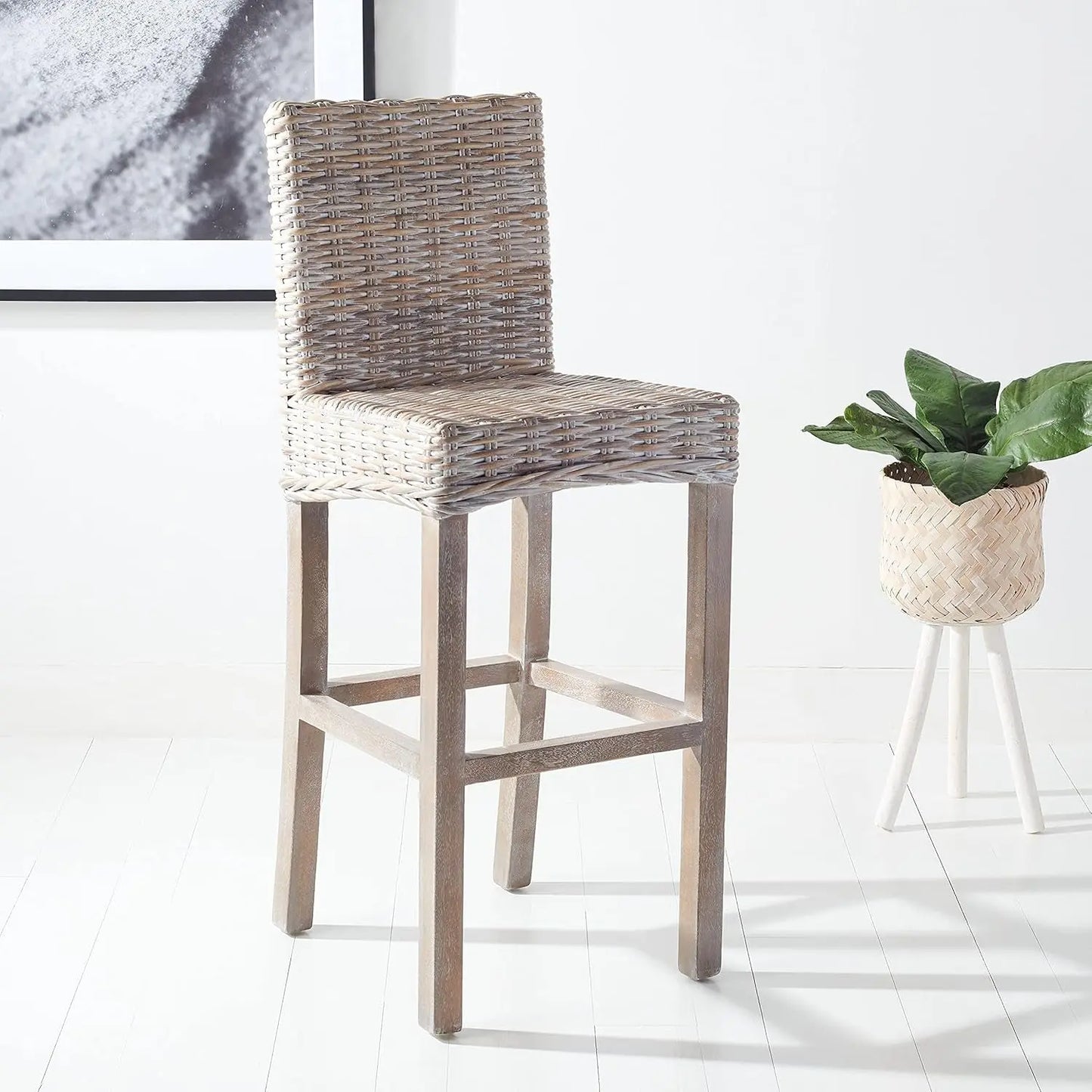 Home Tobie Grey White Wash Rattan 30-Inch Bar Stool-3