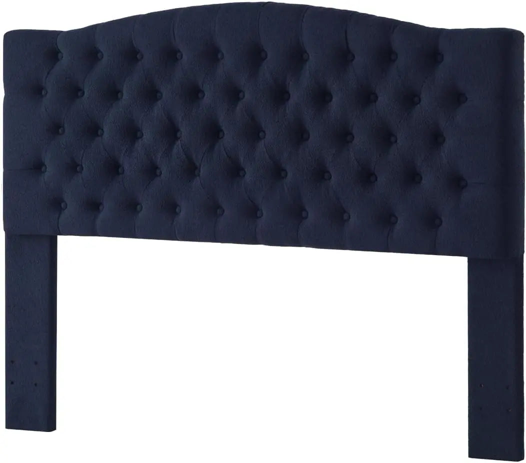 Elegant Boucle Upholstered Tufted Queen Headboard in Navy-2