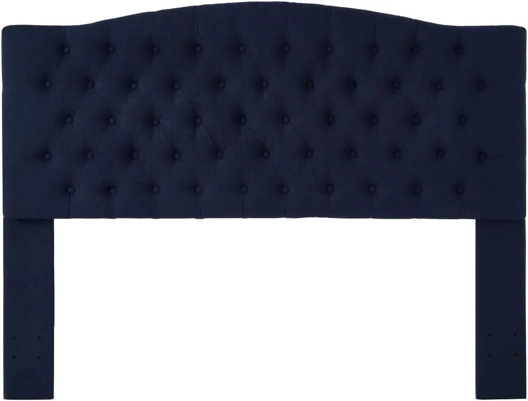 Elegant Boucle Upholstered Tufted Queen Headboard in Navy-3