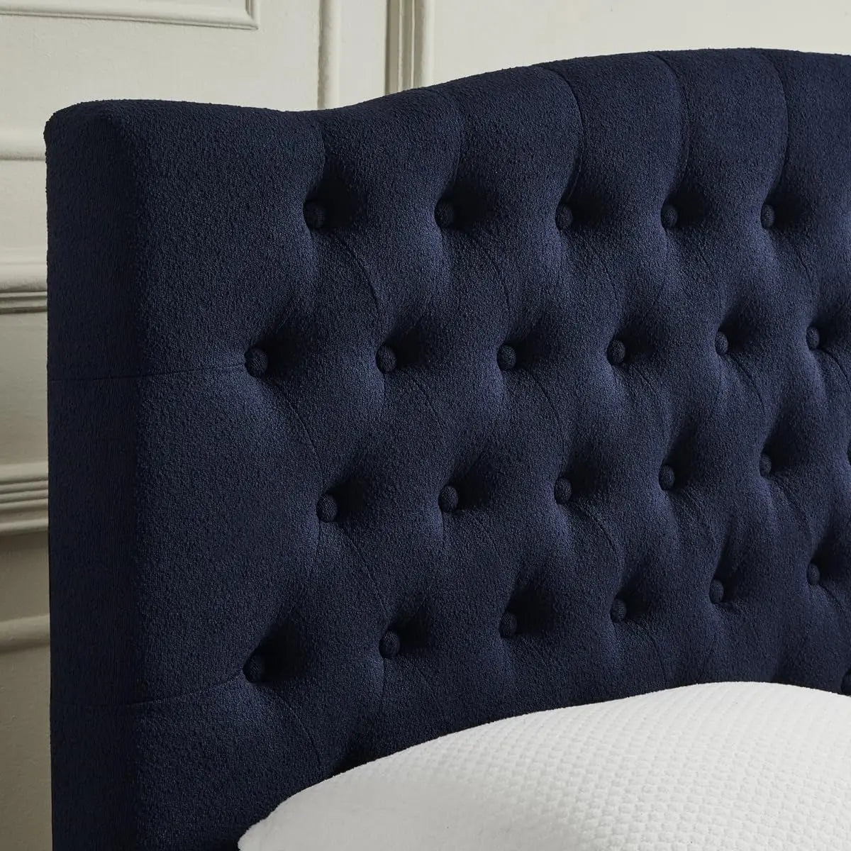 Elegant Boucle Upholstered Tufted Queen Headboard in Navy-4