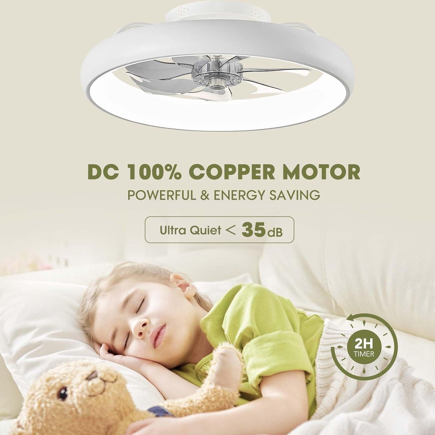 Ceiling Fans with Lights, Flush Mount Ceiling Fan with Alexa/Google Assistant/App Control, Low Profile Ceiling Fan with 6 Wind Speeds, LED Ceiling Fan for Bedroom, Kitchen 20“ (White)-4