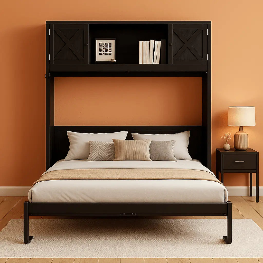 Full Size Murphy Cabinet Bed with Storage Shelf – Foldable Dresser Bed-0