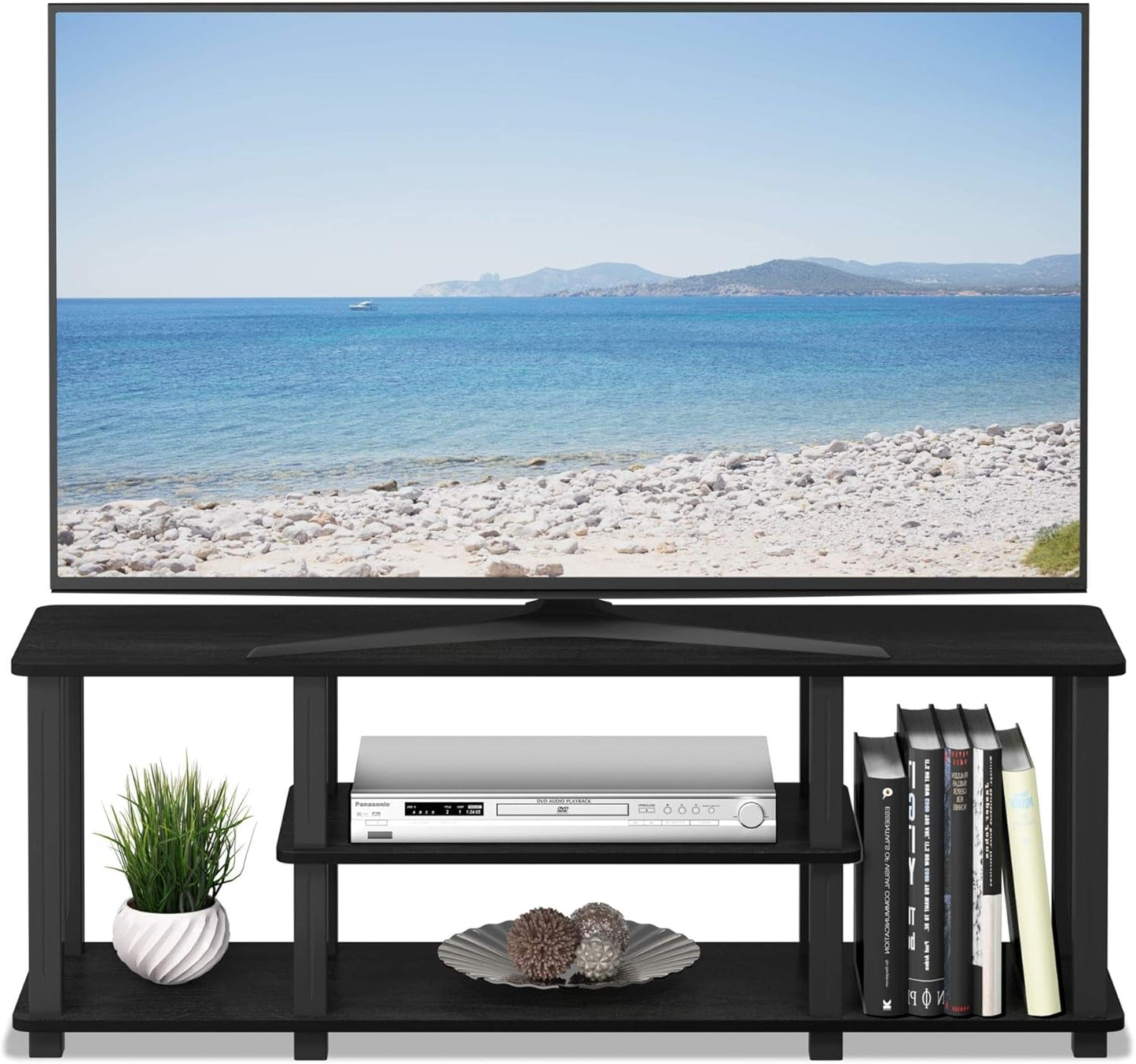20 Pounds Turn-N-Tube No Tools 3D 3-Tier Entertainment TV Stand up to 50 Inch TV, Square Tubes, Americano/Black-4