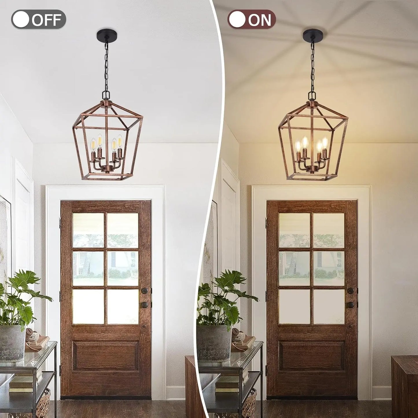 Chandelier for Dining Room, 4-Light Rustic Chandelier Fixtures, Vintage Ceiling Light with Adjustable Height, Antique Bronze Geometric Hanging Light for Bedroom, Foyer, Kitchen, Living Room, Entryway-4
