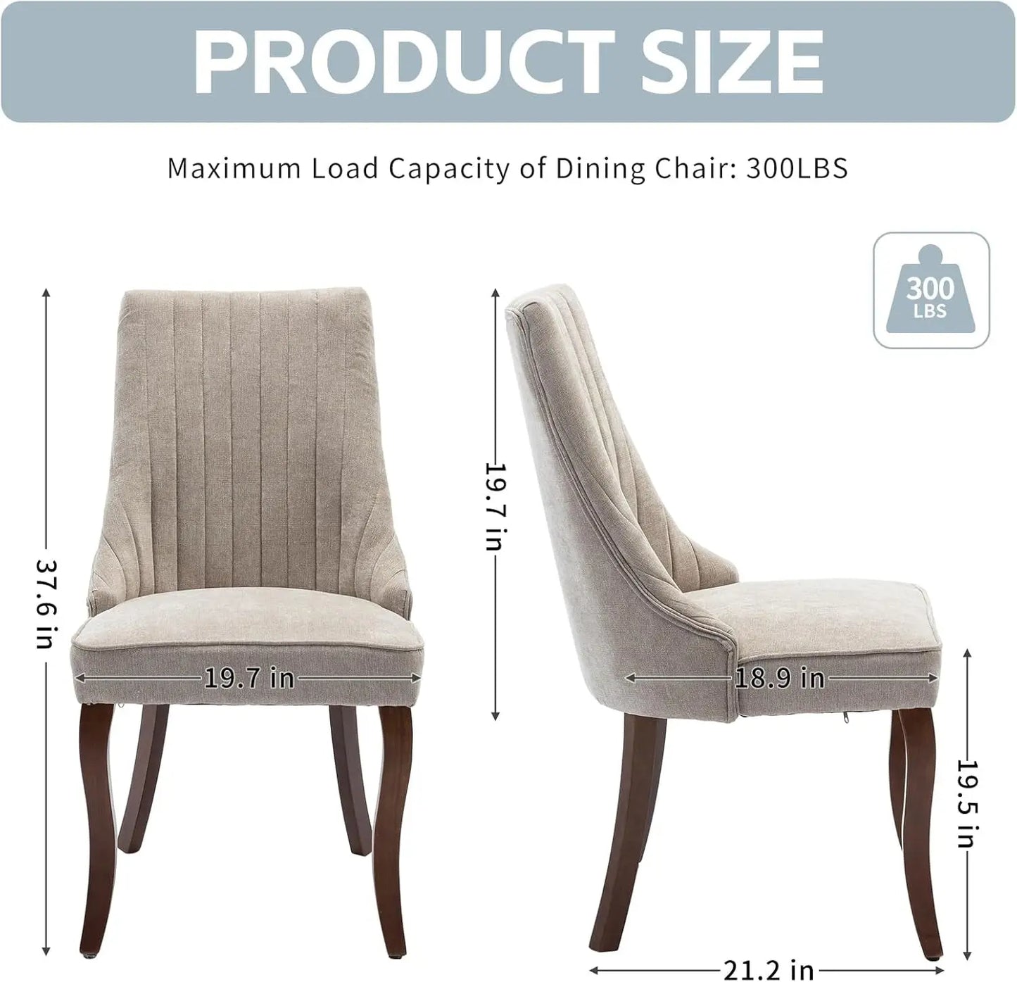 Beige Dining Chairs Set of 2,Comfortable Fabric Channel Tufted Upholstered Dining Room Chairs, Modern Kitchen Chairs for Dining Room with Curved Solid Wood Legs(Beige)-2