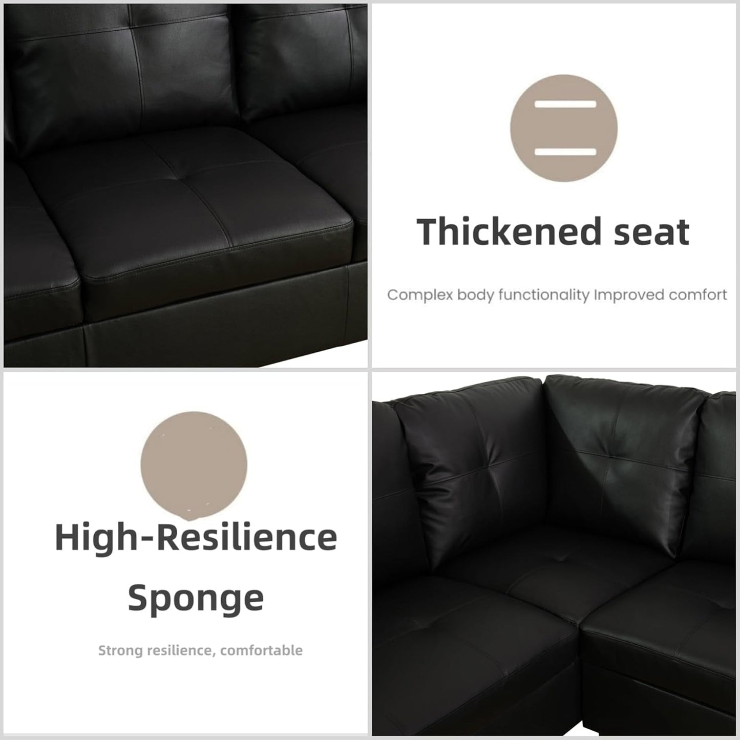 L Shaped Sectional Couches for Living Room, Modular Sectional Sofa with Ottoman Storage, Modern Comfy 4 Seat L Shaped Couch with Chaise for Bedroom Apartment Furniture, Black-4
