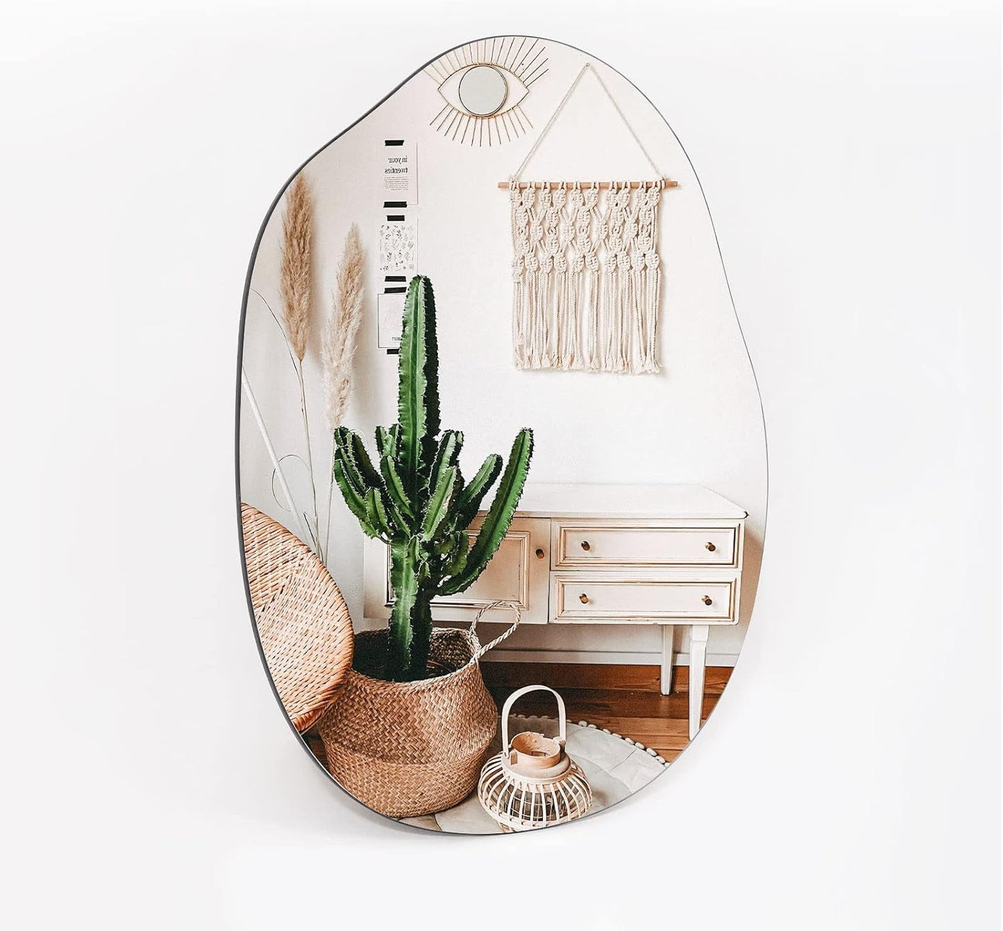 Irregular Wall Mirror 24"X32" Black Asymmetrical Bathroom Mirror Wood Framed Modern Decorative Vanity Mirrors for Bedroom Living Room Entryway-4