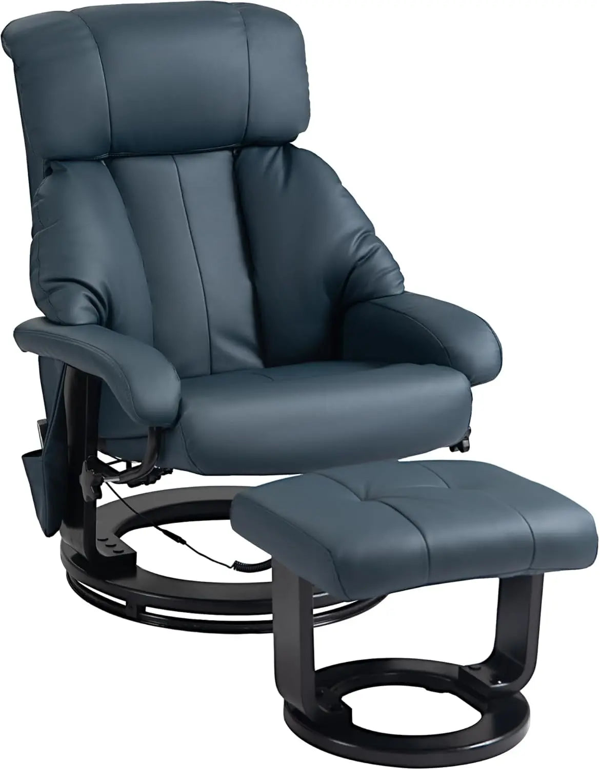 Massage Recliner Chair with Ottoman, 360° Swivel Recliner and Footstool, PU Leather Reclining Chair with Side Pocket and Remote Control, Blue-0