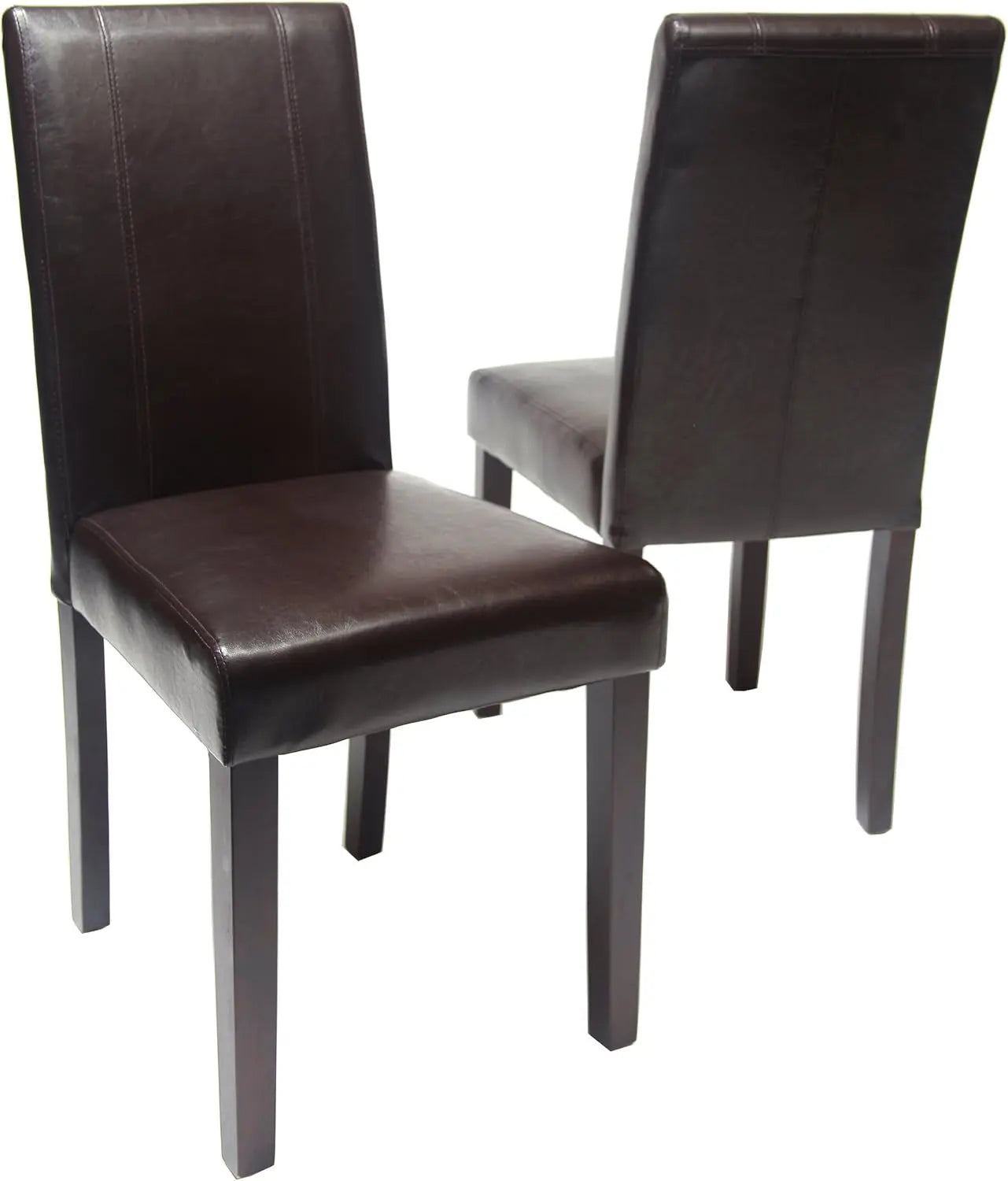 C020BR Urban Style Solid Wood Leatherette Padded Parson Chair, Brown, Set of 2-2