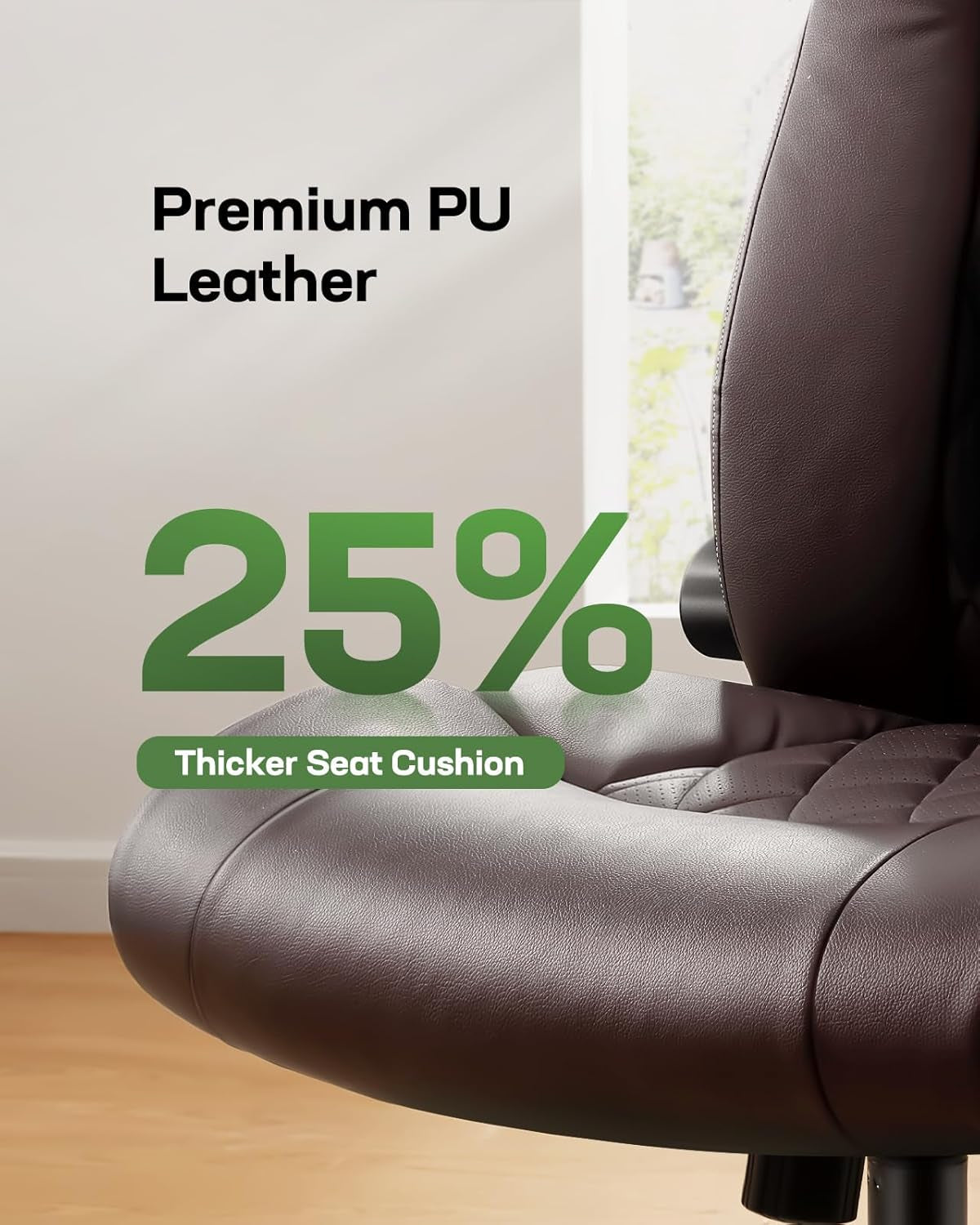 Executive Office Chair with Flip-Up Armrests,Pu Leather Ergonomic Desk Chair Height-Adjustable Swivel Rolling Computer Desk Chair-2