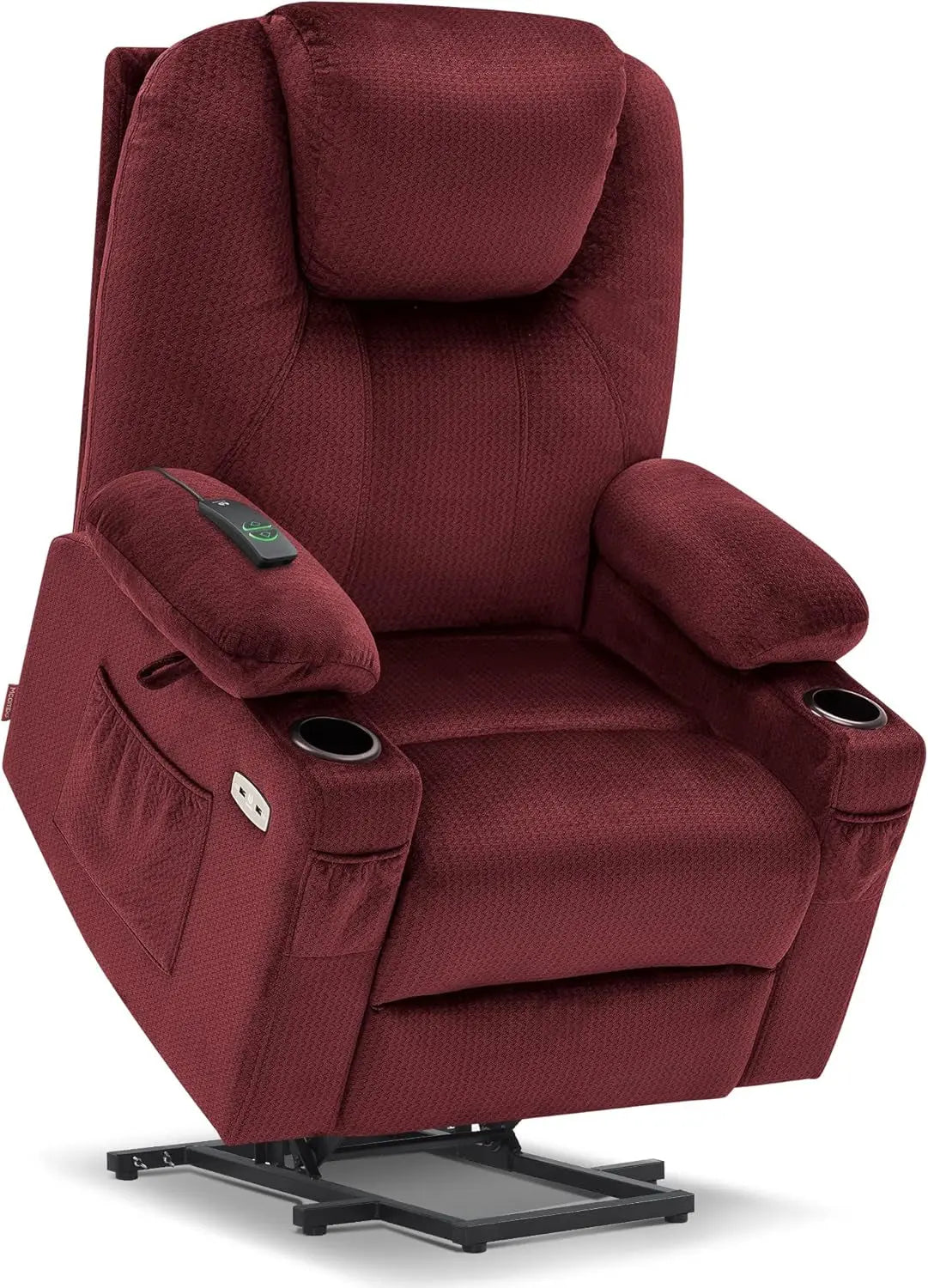 Large Power Lift Recliner Chair Sofa with Massage and Heat for Big and Tall Elderly People, 3 Positions, Cup Holders, and USB Ports, Extended Footrest, Fabric 7516(Large,Carmine Red)-0