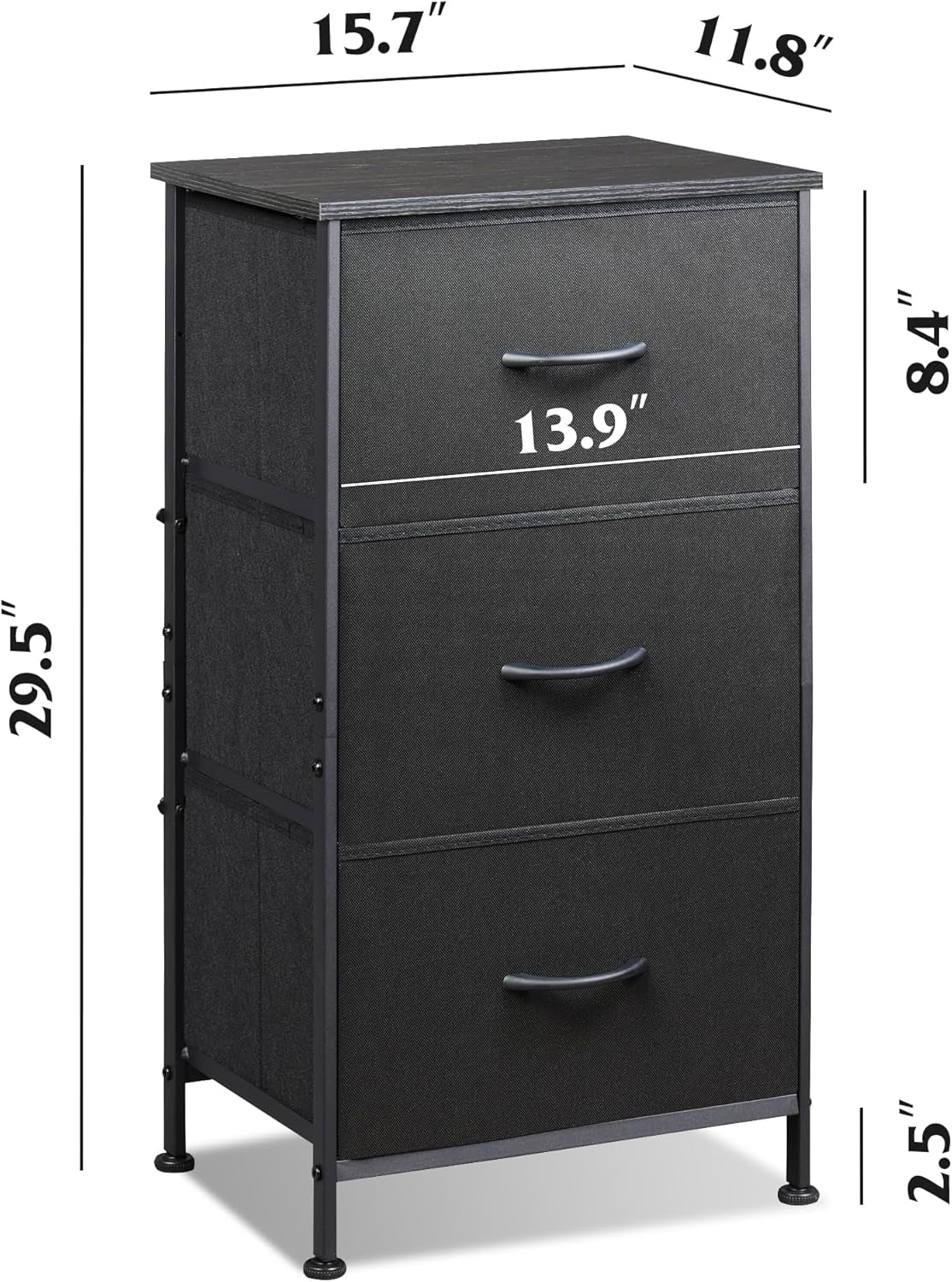 Dresser with 3 Drawers, Fabric Nightstand, Organizer Unit, Storage Dresser for Bedroom, Hallway, Entryway, Closets, Sturdy Steel Frame, Wood Top, Easy Pull Handle, Charcoal Black-2