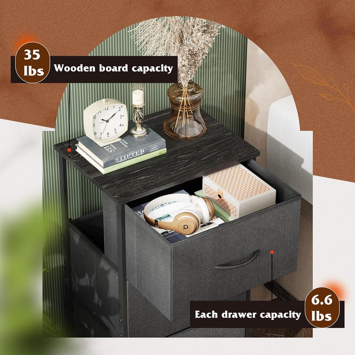 Dresser with 3 Drawers, Fabric Nightstand, Organizer Unit, Storage Dresser for Bedroom, Hallway, Entryway, Closets, Sturdy Steel Frame, Wood Top, Easy Pull Handle, Charcoal Black-4