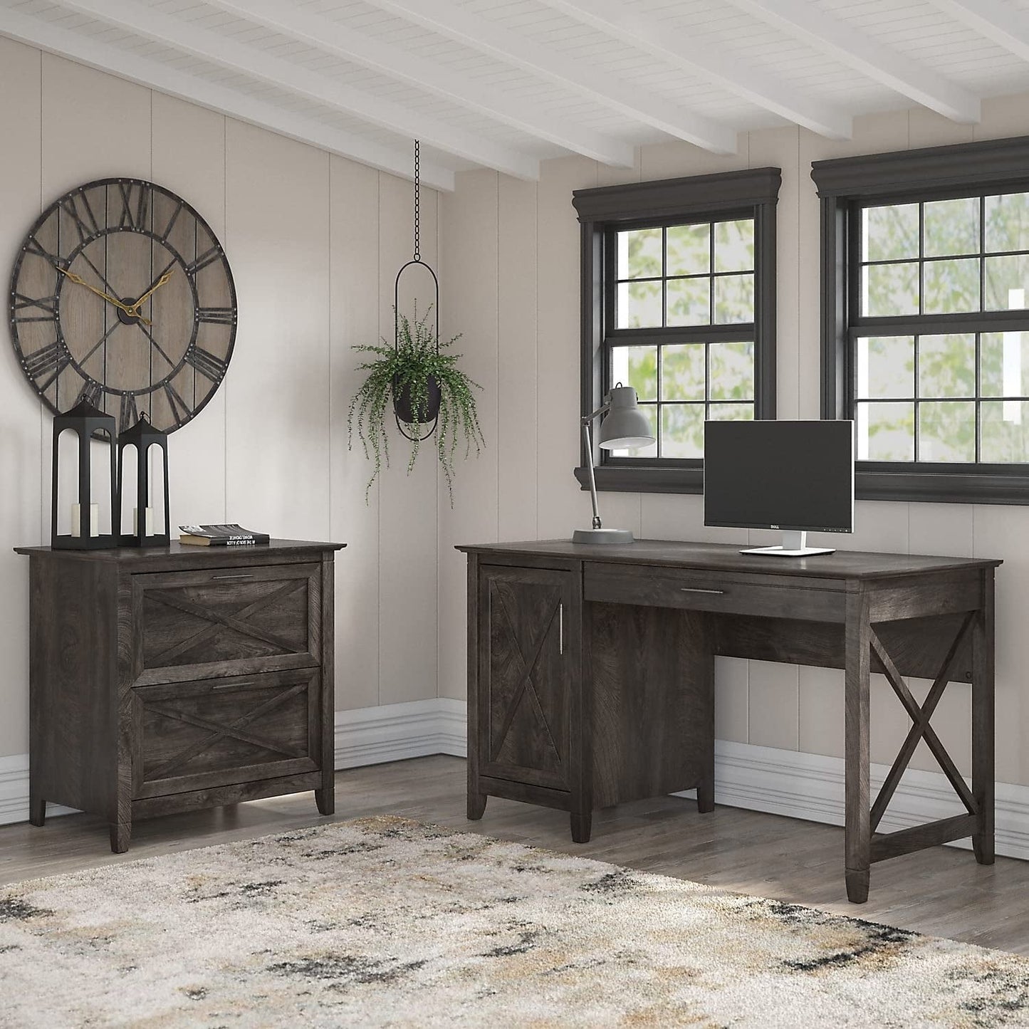 Key West Desk with Storage and Lateral File, Gray-3