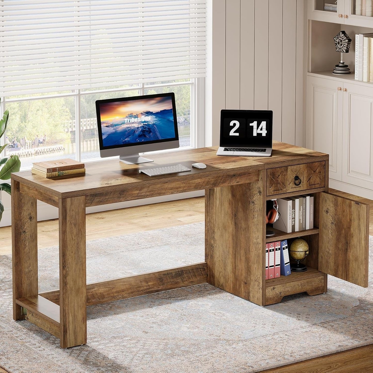 Spacious 59 Inch Computer Desk with Storage Drawer-2