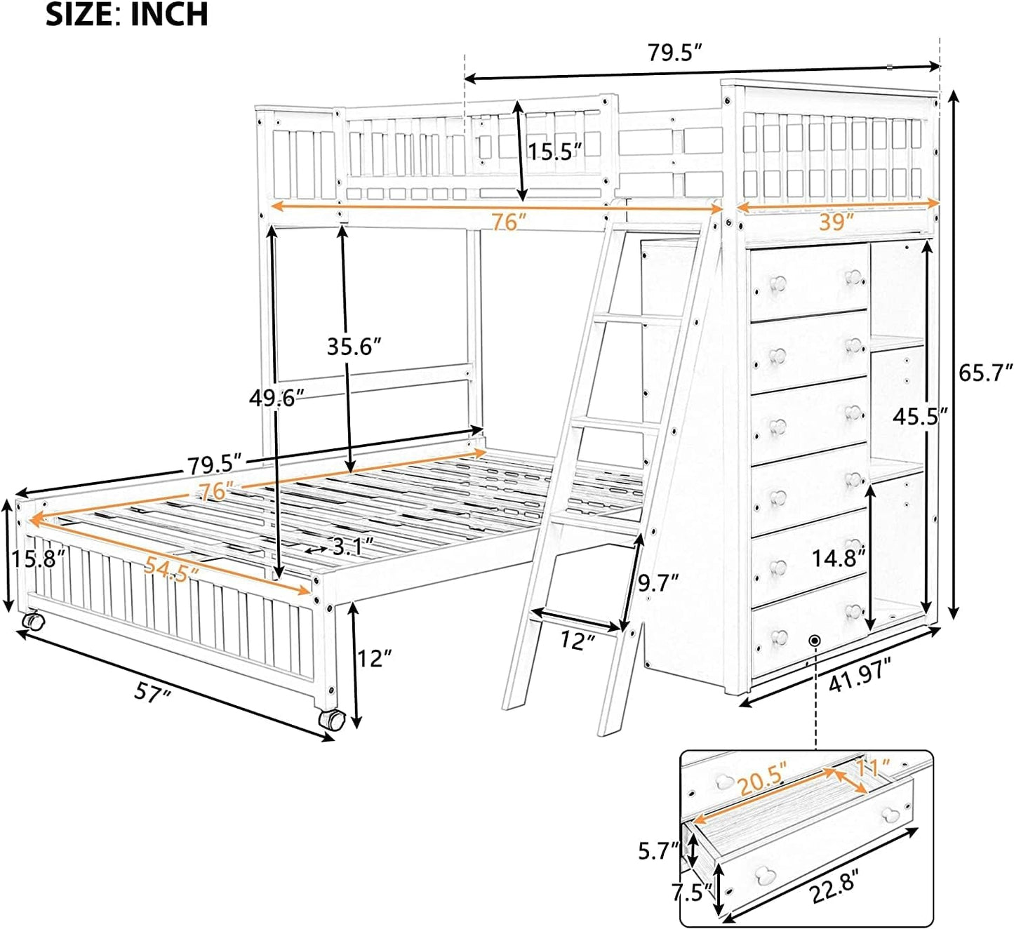 Espresso Twin/Full Bunk with 6 Drawers, Shelves-2