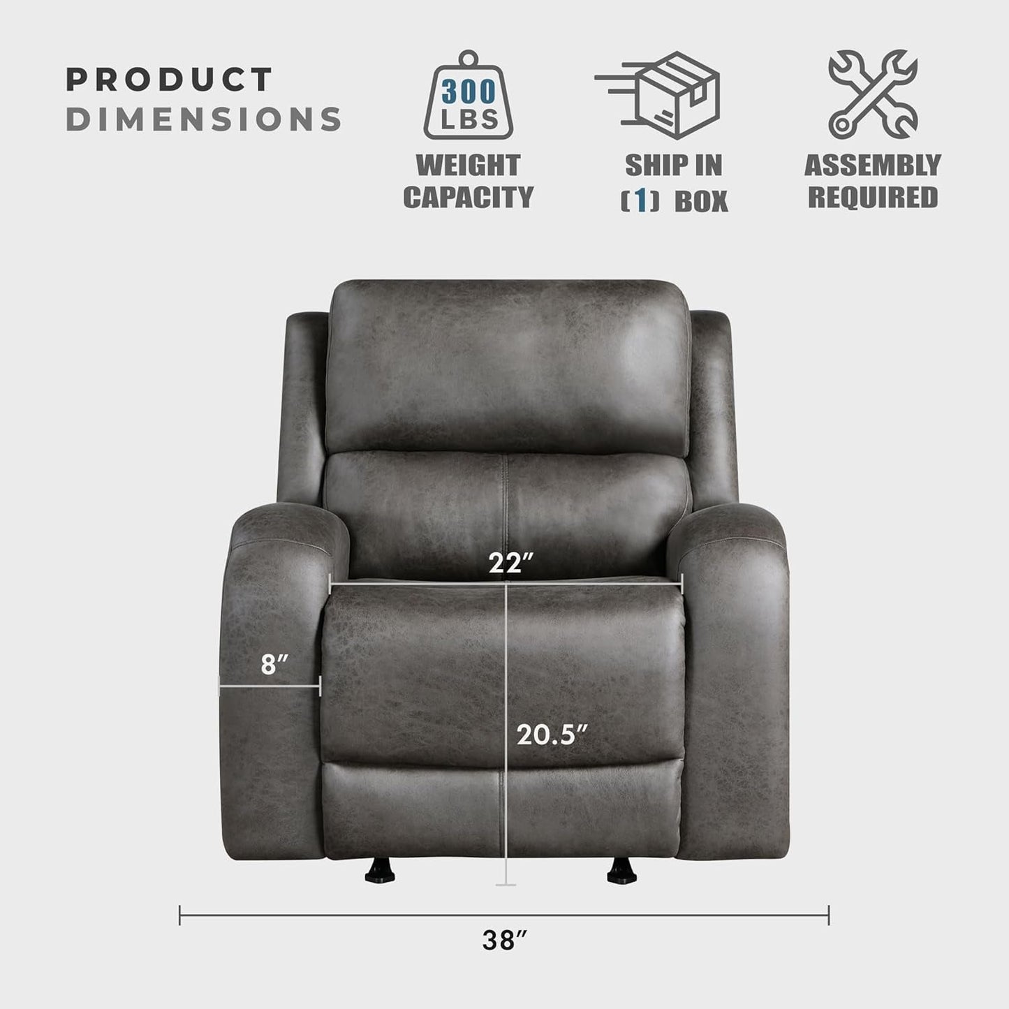 Rocker Recliner Chair, Reclining Rocking Chair, Home Theater Reclining Seat, Manual Recliner Seat for Living Room, Nursery, Bedroom, Office, Apartment, Grey-3