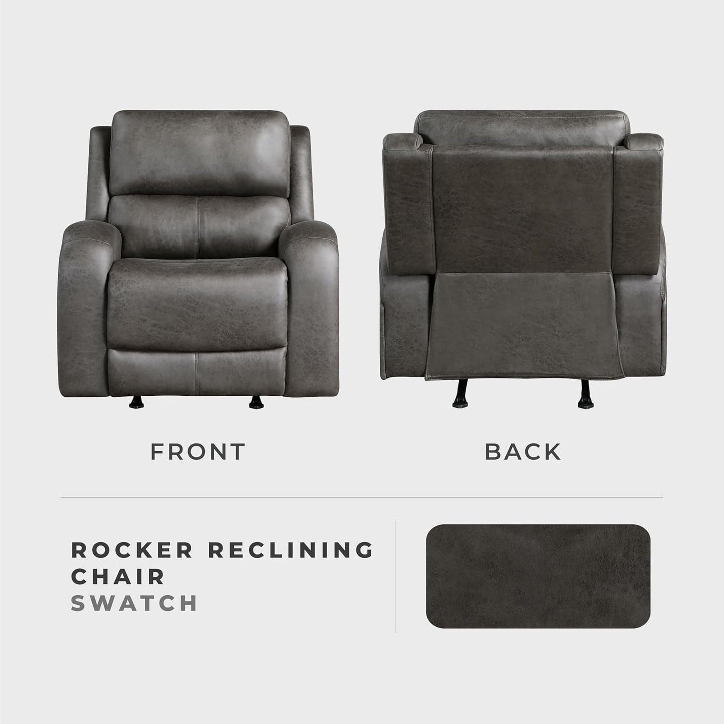 Rocker Recliner Chair, Reclining Rocking Chair, Home Theater Reclining Seat, Manual Recliner Seat for Living Room, Nursery, Bedroom, Office, Apartment, Grey-4
