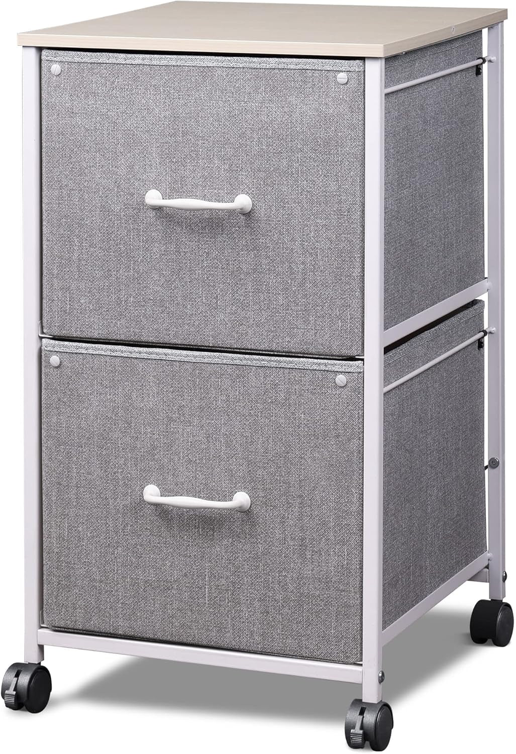2 Drawer Mobile File Cabinet, Rolling Printer Stand, Fabric Vertical Filing Cabinet Fits A4 or Letter Size for Home Office, Light Grey-0
