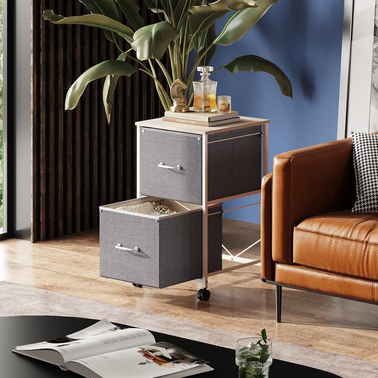 2 Drawer Mobile File Cabinet, Rolling Printer Stand, Fabric Vertical Filing Cabinet Fits A4 or Letter Size for Home Office, Light Grey-1