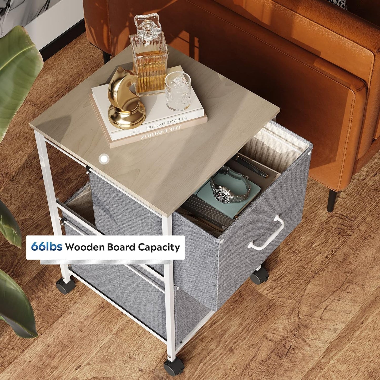 2 Drawer Mobile File Cabinet, Rolling Printer Stand, Fabric Vertical Filing Cabinet Fits A4 or Letter Size for Home Office, Light Grey-3