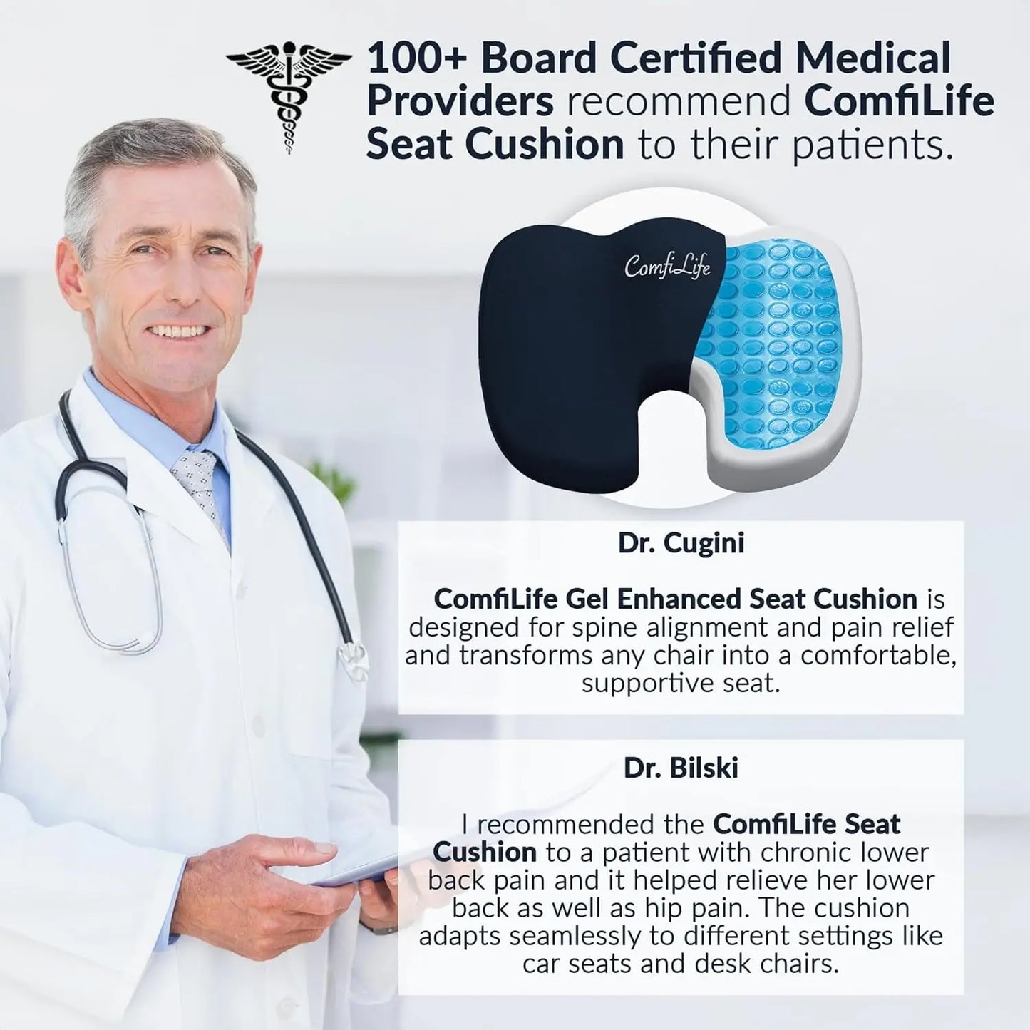 Gel Enhanced Seat Cushion – Office Chair Cushion – Non-Slip Gel & Memory Foam Coccyx Cushion for Tailbone Pain - Desk Chair Car Seat Cushion Driving - Sciatica & Back Pain Relief (Navy)-2