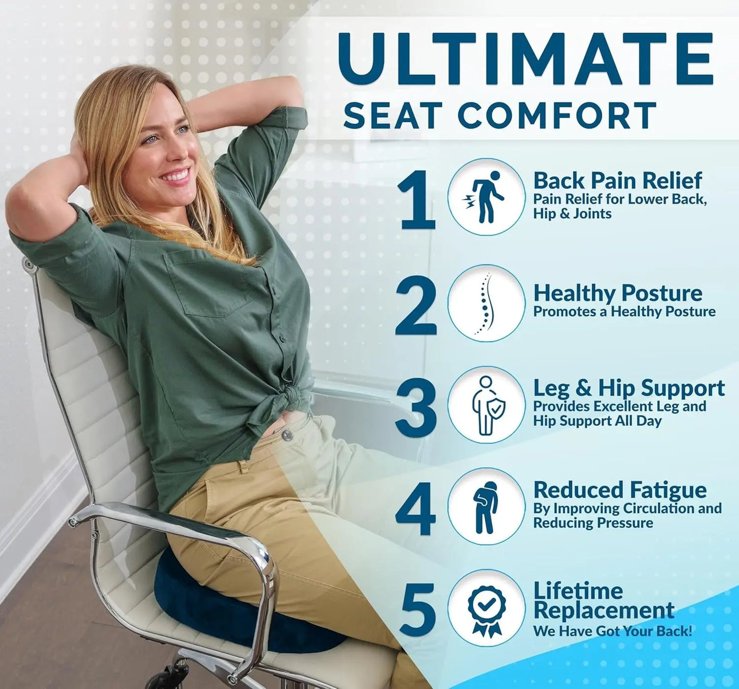 Gel Enhanced Seat Cushion – Office Chair Cushion – Non-Slip Gel & Memory Foam Coccyx Cushion for Tailbone Pain - Desk Chair Car Seat Cushion Driving - Sciatica & Back Pain Relief (Navy)-3