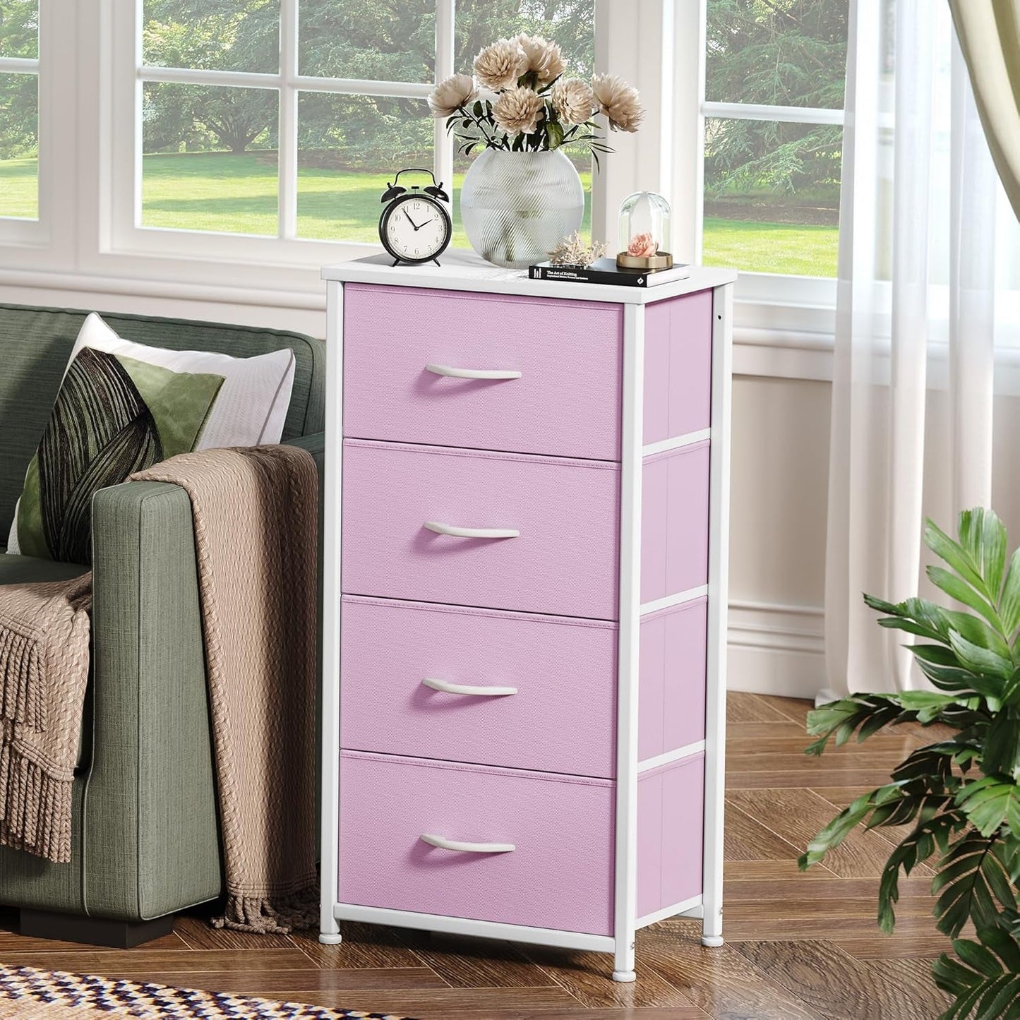 Storage Drawer with 4 Drawers - Fabric Dressers for Kids, Dresser for Bedroom, Living Room, Closets - Sturdy Steel Frame, Wooden Top & Easy Pull Fabric Bins-3