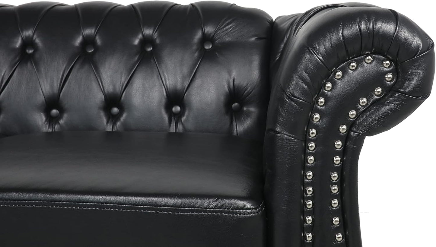 Sectional Modular Sofa Couches, PU Leather Modular Sofa Furniture Set Tufted Cushion Suitable for Small Space Configuration Sofa, Office Meeting Room Couch (PU Black, 1-2)-4