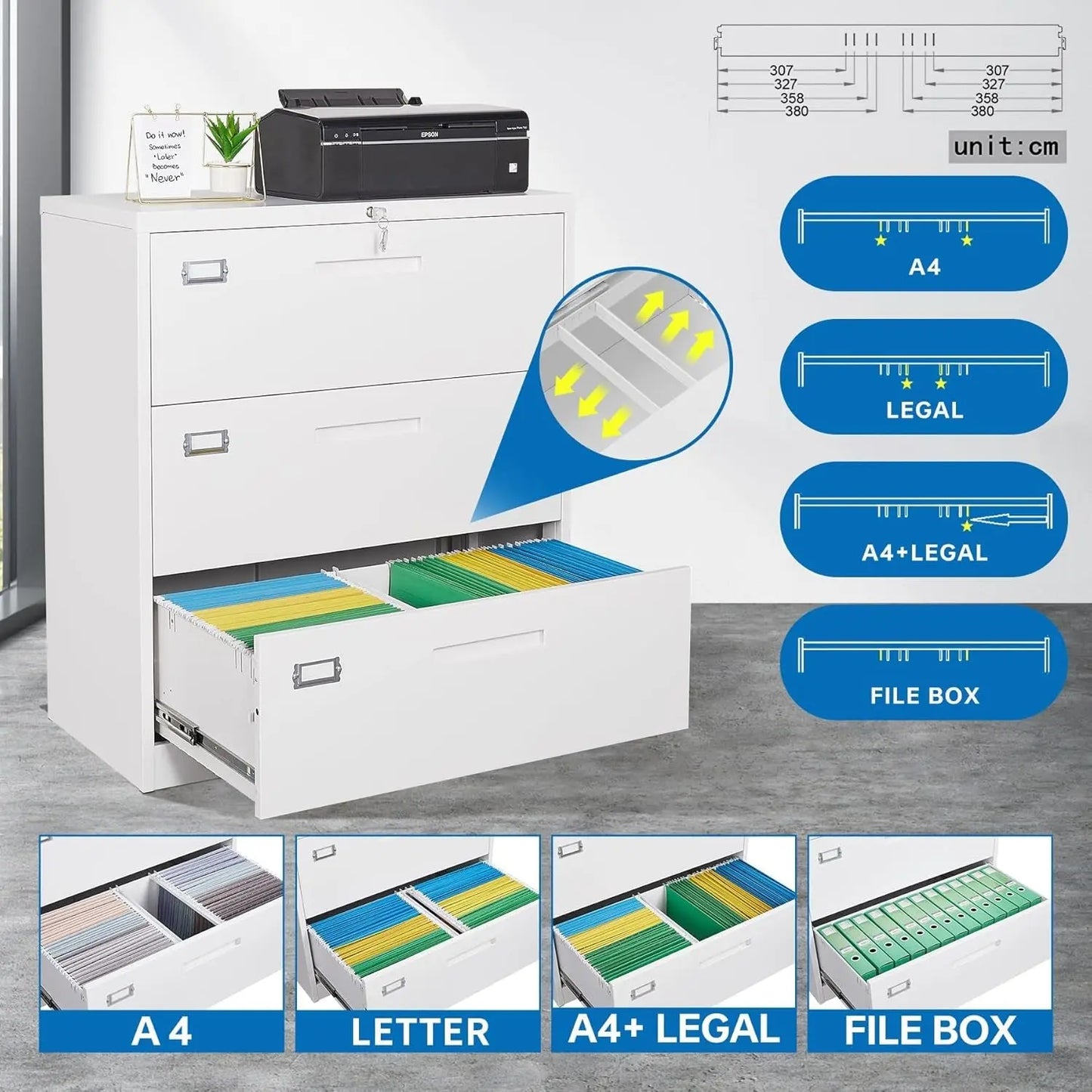Lateral File Cabinet 3 Drawer,Metal Storage File Cabinet with Lock,Steel Lateral File Cabinet for Legal/Letter A4 Size,Wide File Cabinet for Office Home,Assembly Required-4