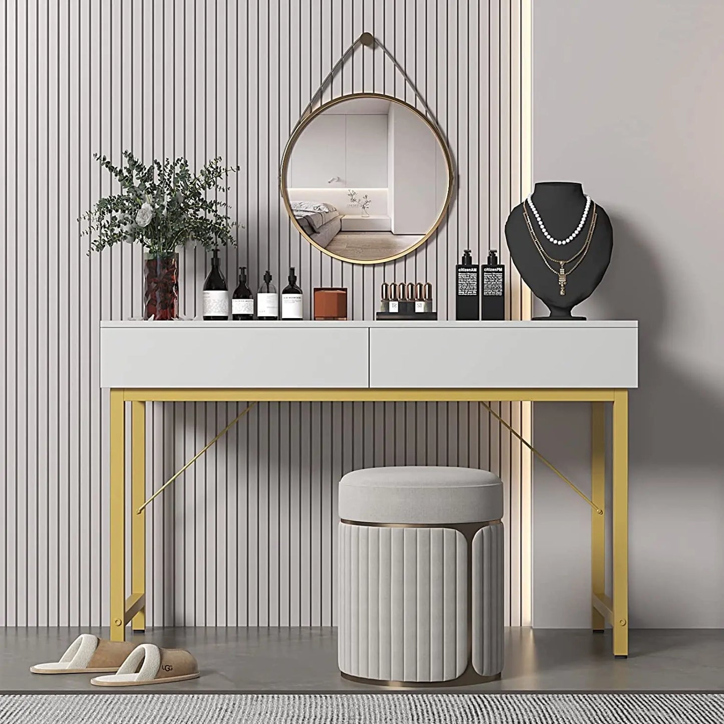 White Home Office Desk with Drawer and Monitor Stand-0