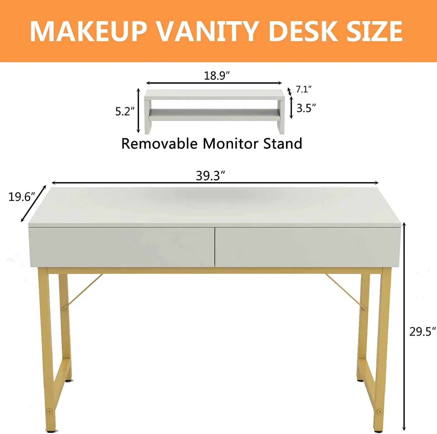 White Home Office Desk with Drawer and Monitor Stand-4