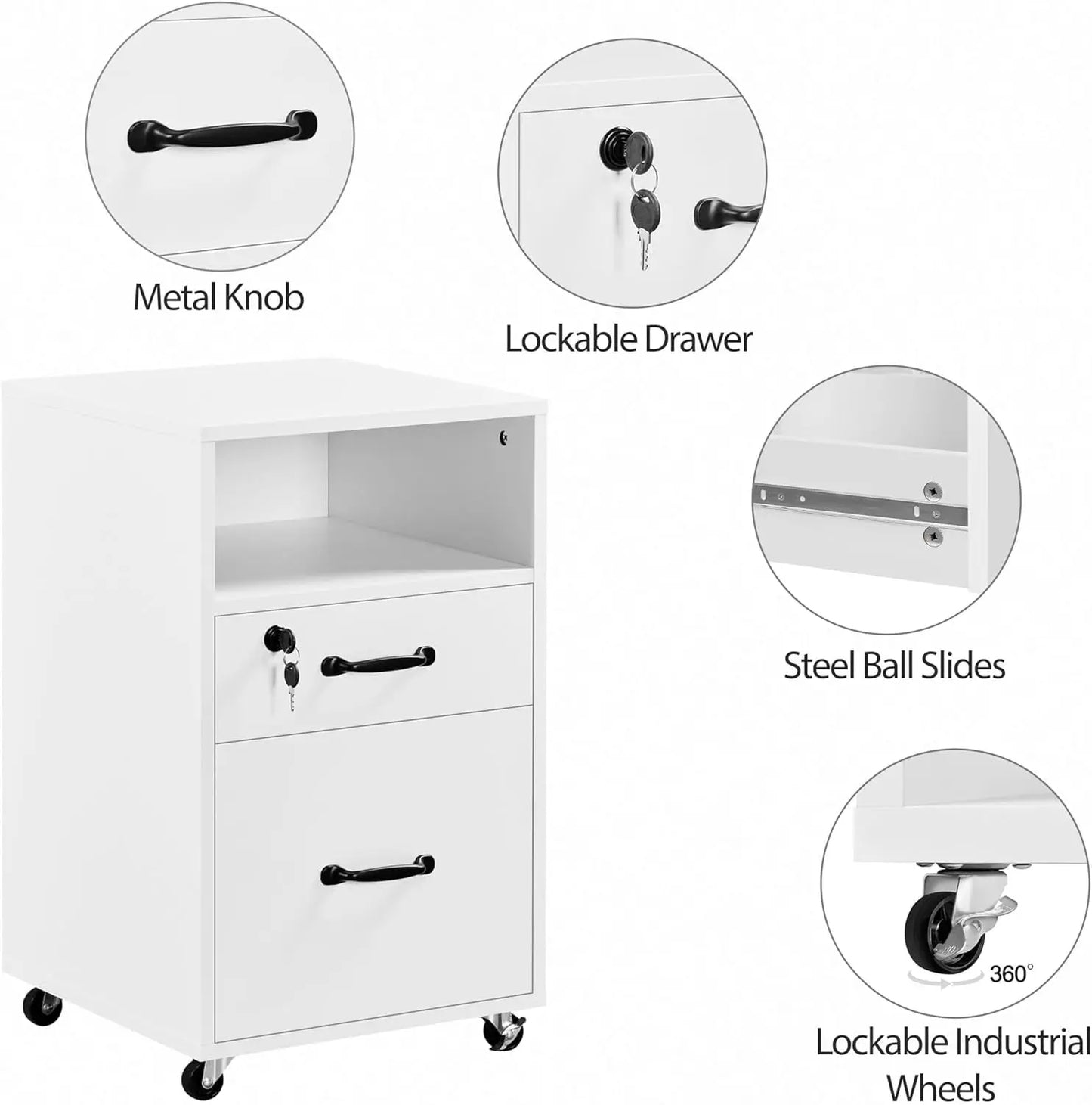 File Cabinet Vertical File Cabinets Mobile Letter Size File Storage Organizer Small Filing Cabinet Printer Stand for Home and Office White-4