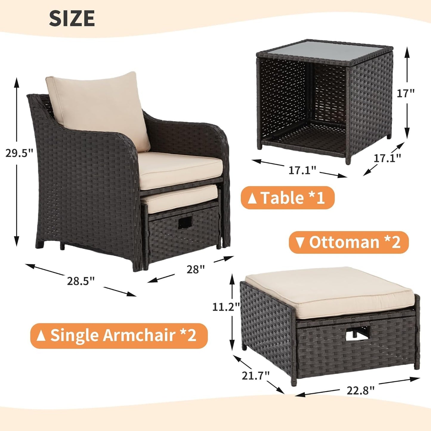 Five Piece All Weather Wicker Patio Furniture Set-2