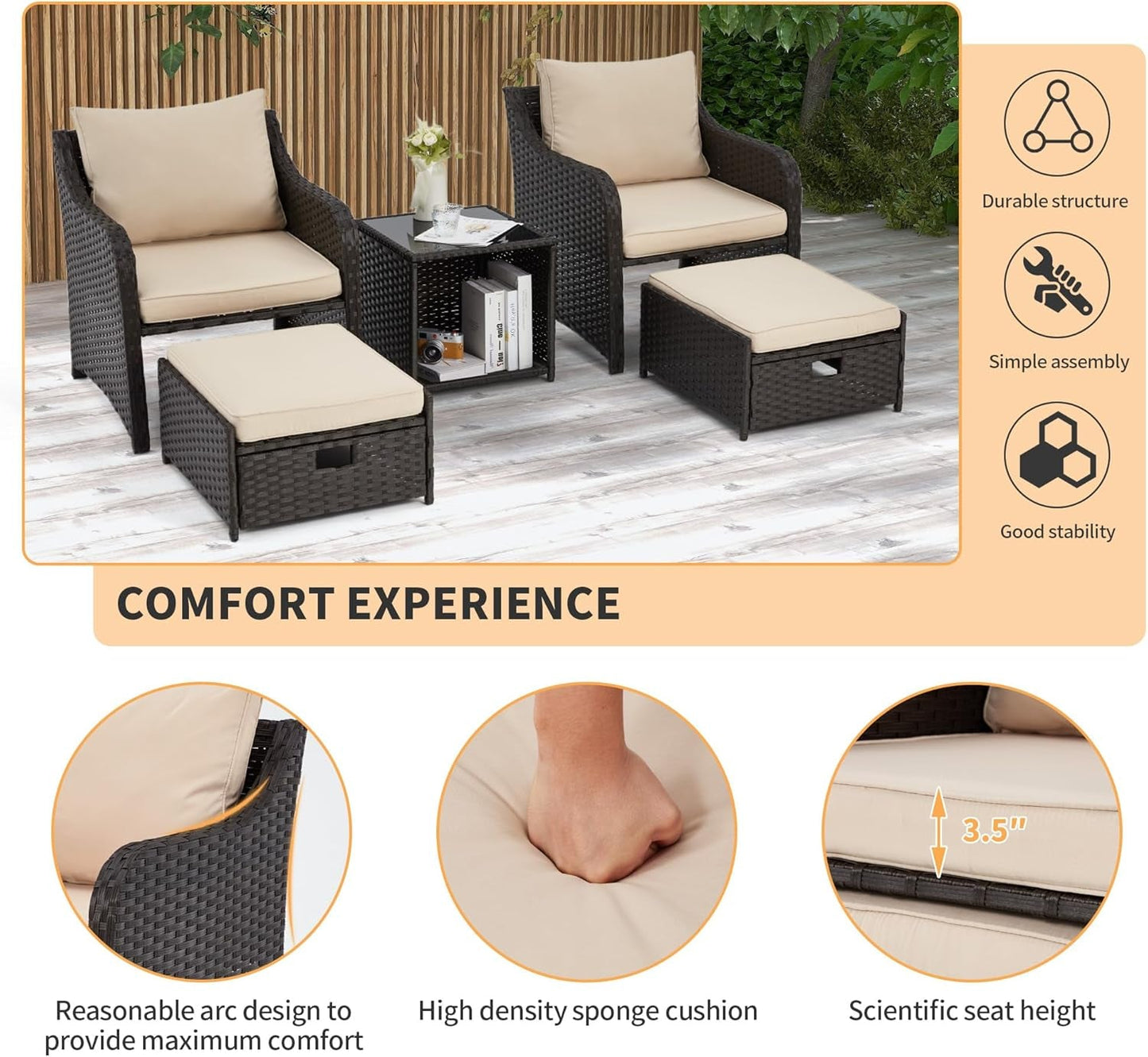 Five Piece All Weather Wicker Patio Furniture Set-3
