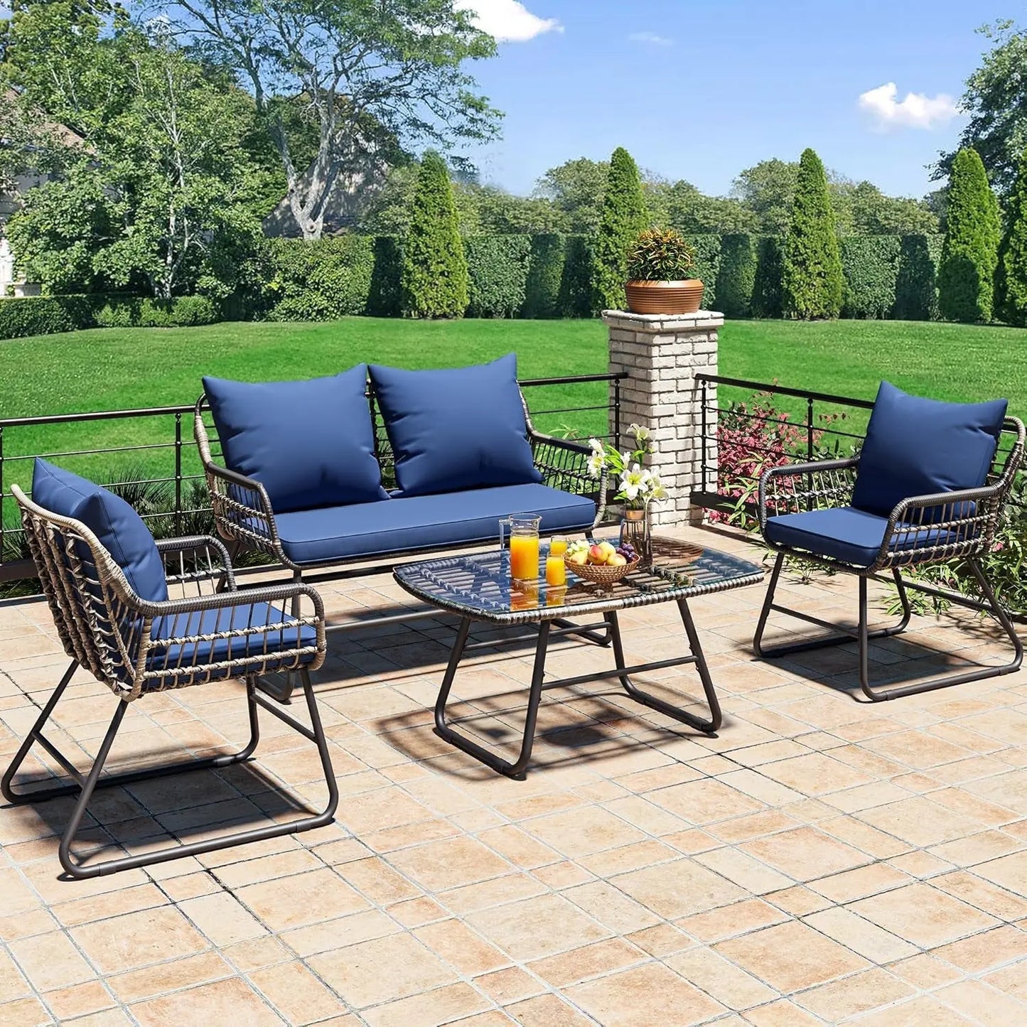 Stylish Four Piece Wicker Outdoor Bistro Furniture Set-0
