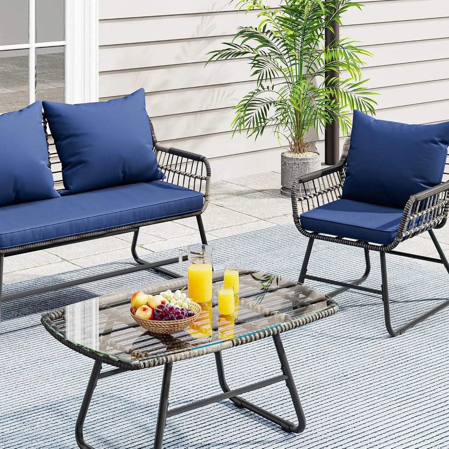 Stylish Four Piece Wicker Outdoor Bistro Furniture Set-1